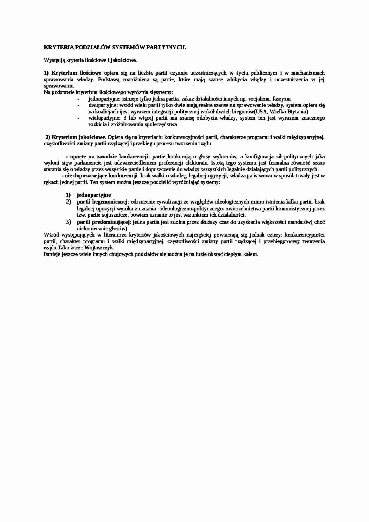 Kryteria podziałów systemów partyjnych - strona 1