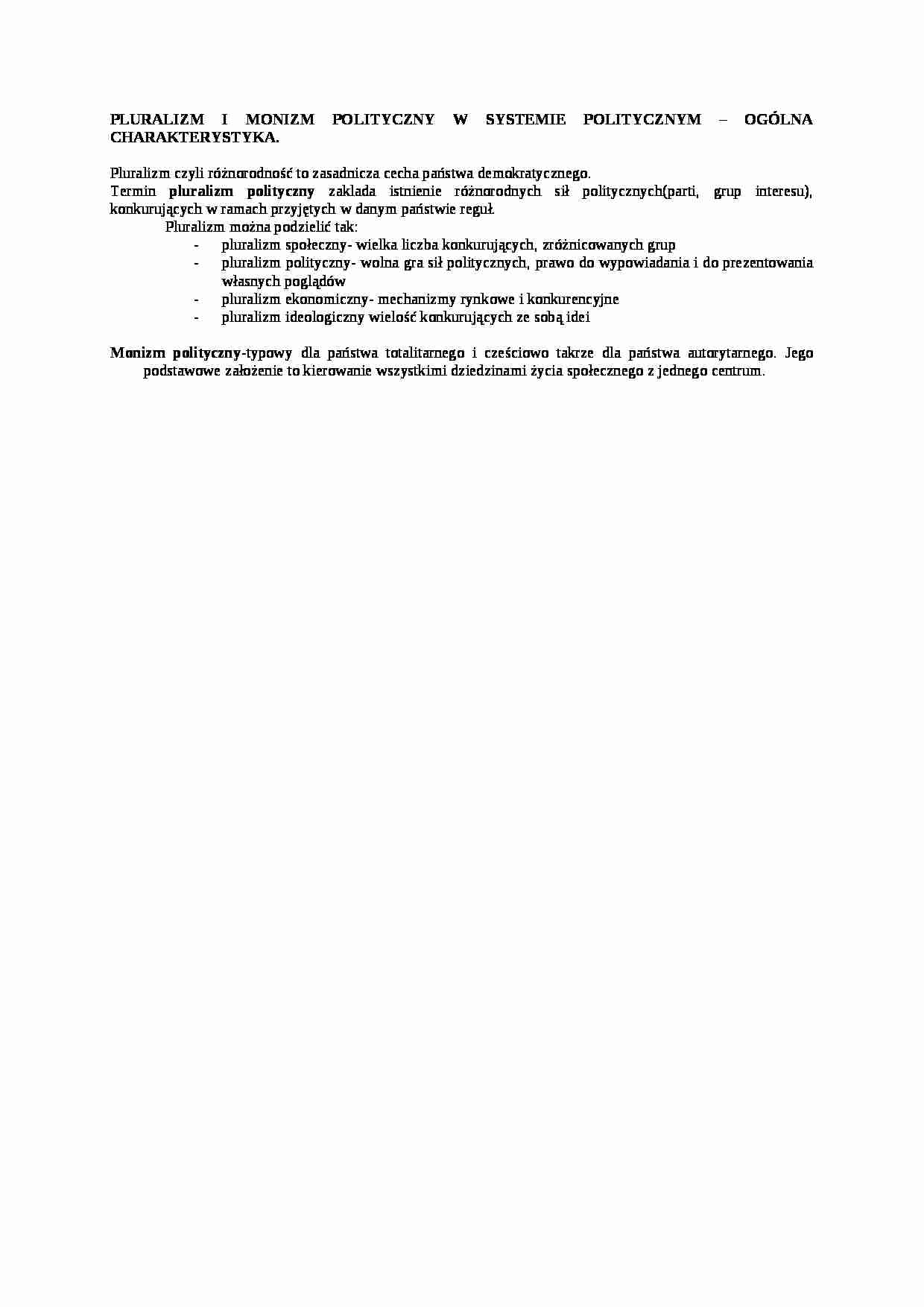 Pluralizm i monizm polityczny - strona 1