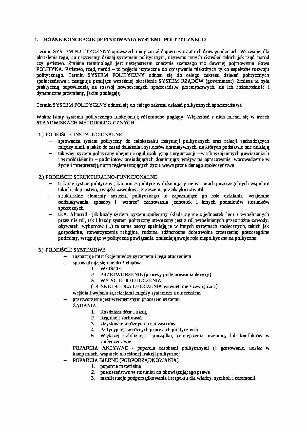 Różne koncepcje definiowania systemu politycznego - strona 1