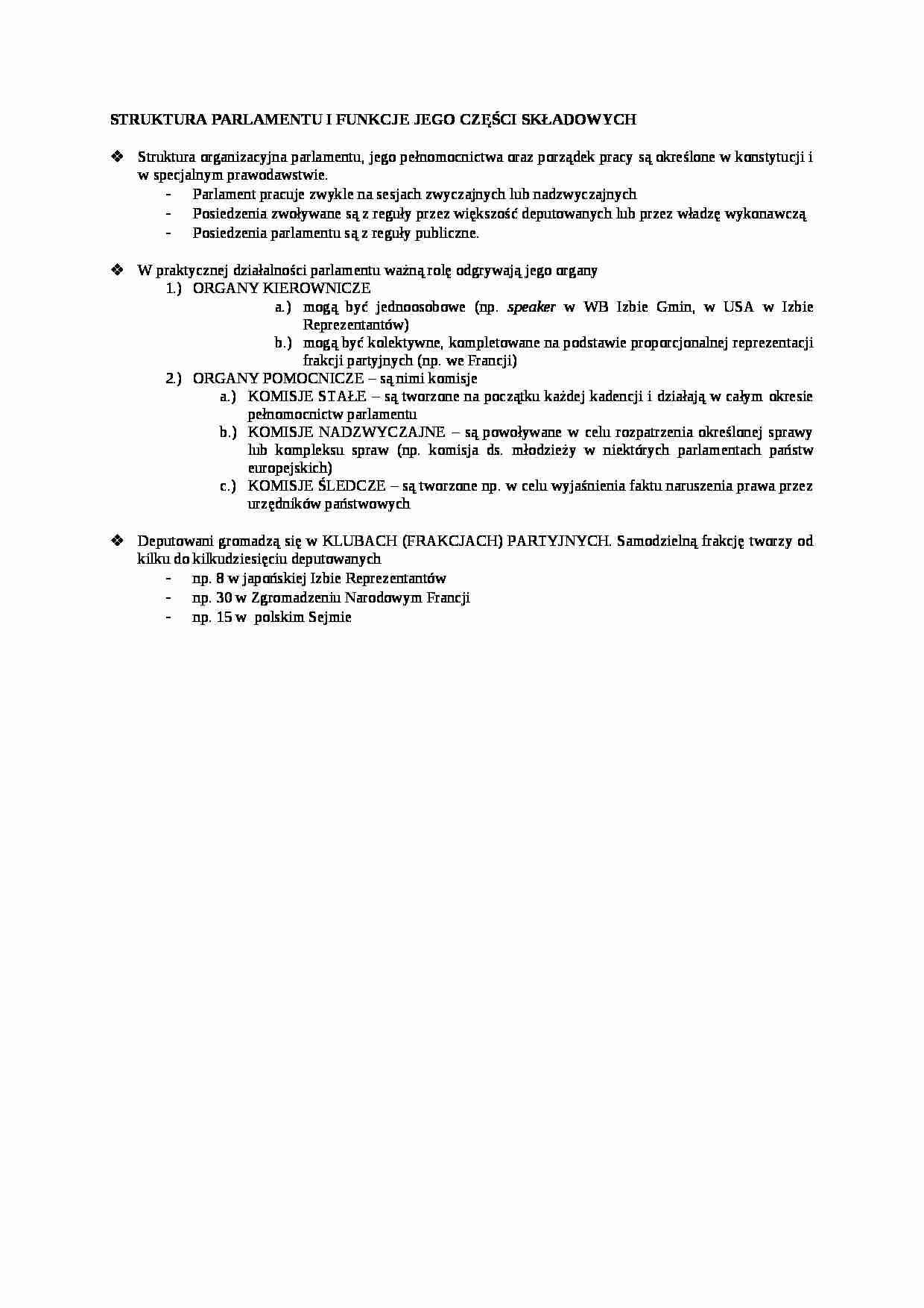 Struktura parlamentu i funkcje jego części składowych - strona 1