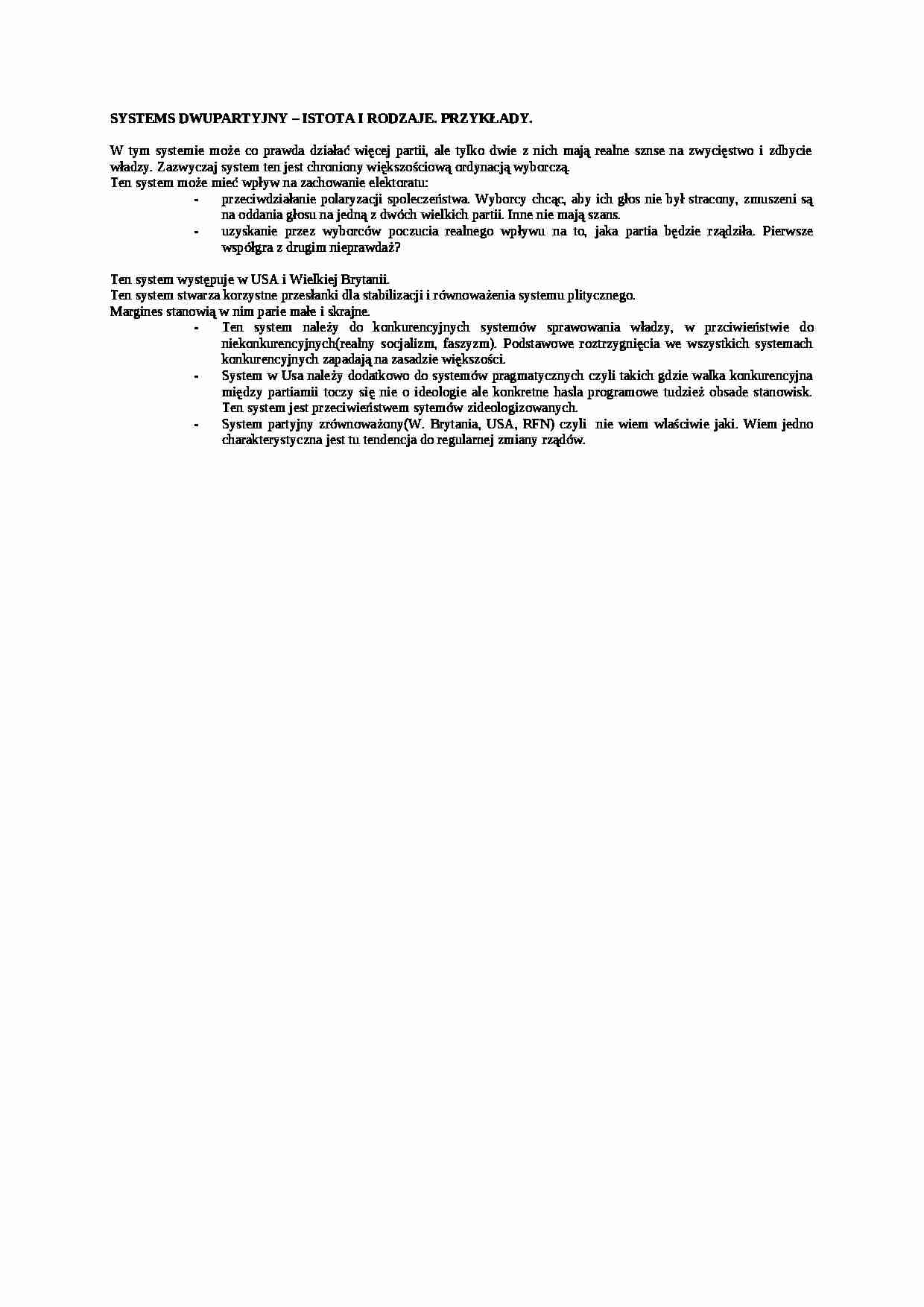 System dwupartyjny-istota i rodzaje - strona 1