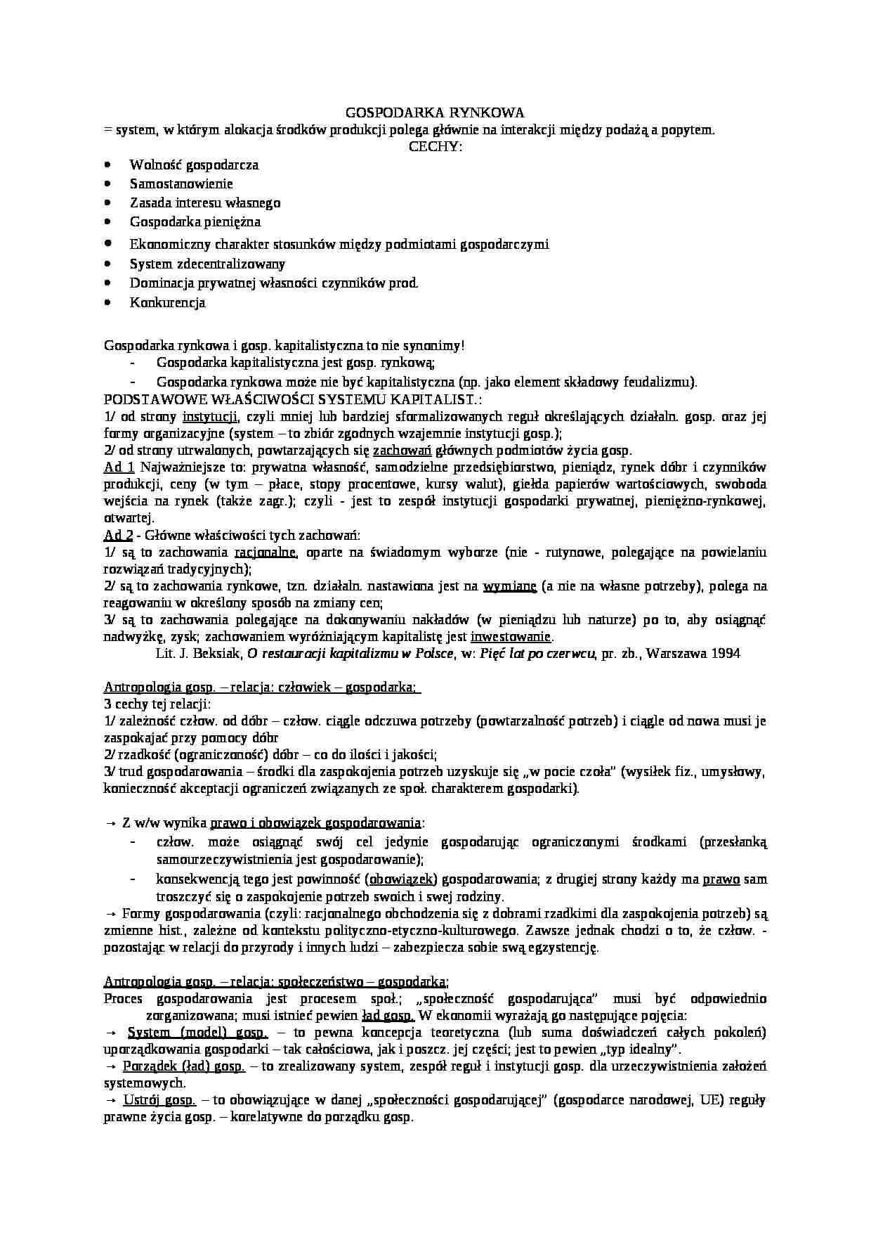 Gospodarka rynkowa-cechy - strona 1