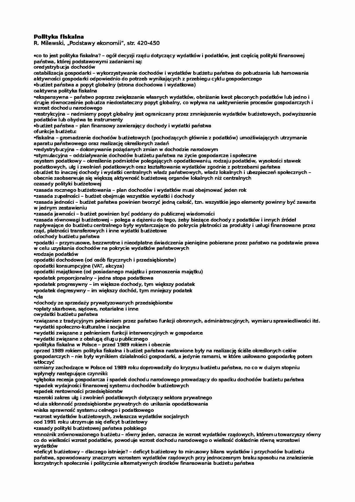 Polityka fiskalna - budżet państwa - strona 1