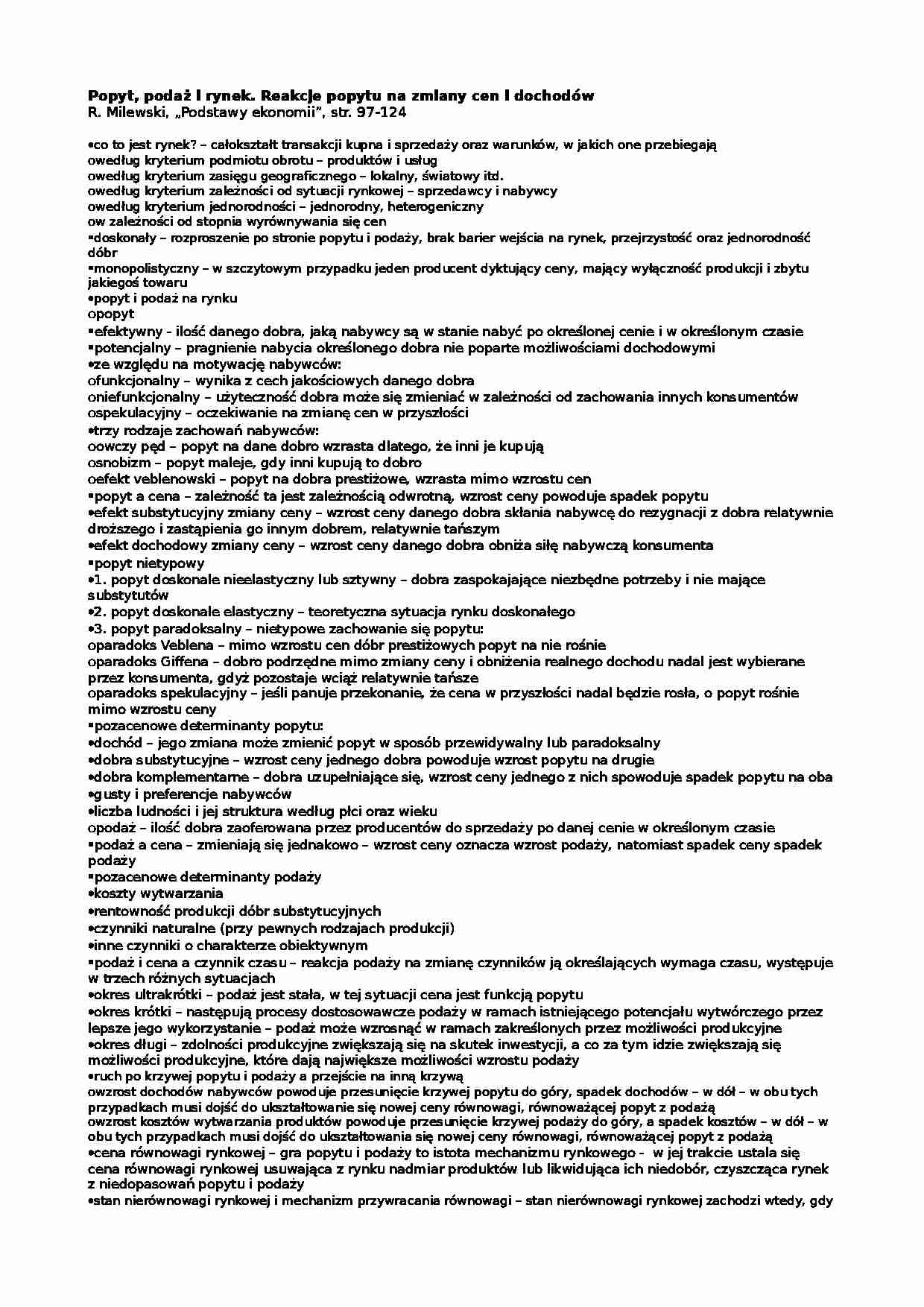 Popyt, podaż i rynek, reakcje popytu na zmiany cen i dochodów - strona 1