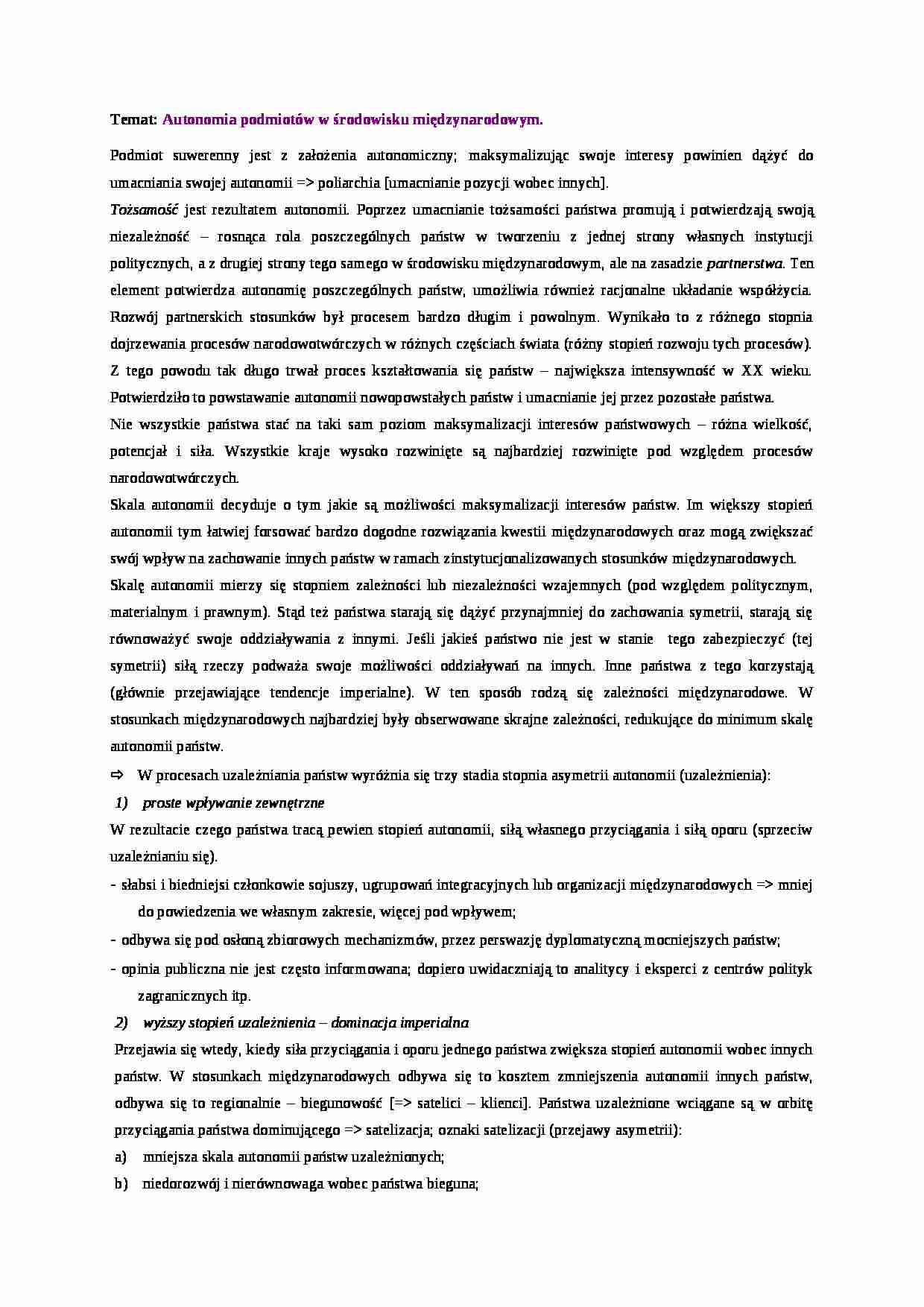 Autonomia podmiotów w środowisku międzynarodowym - strona 1