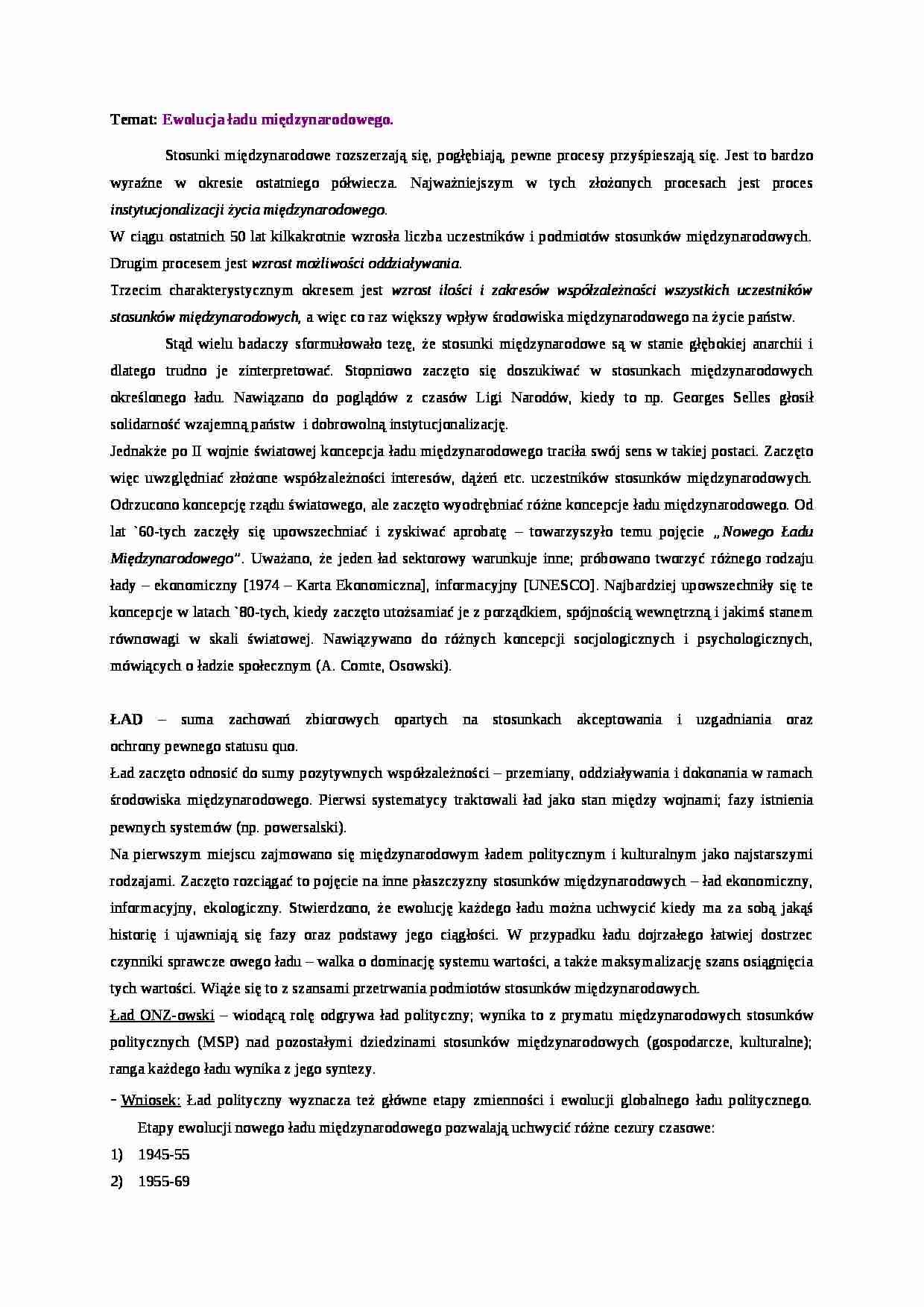 Ewolucja ładu międzynarodowego - strona 1