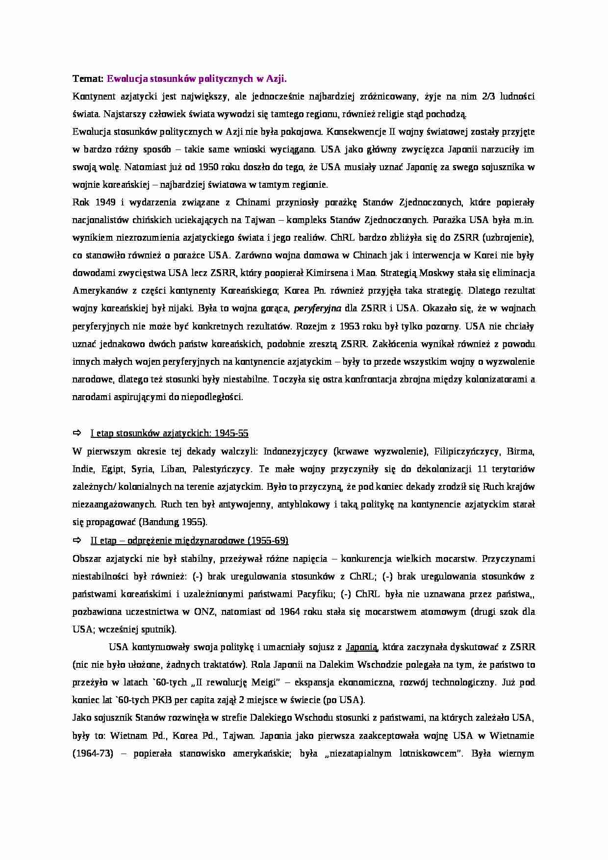 Ewolucja stosunków politycznych w Azji - strona 1