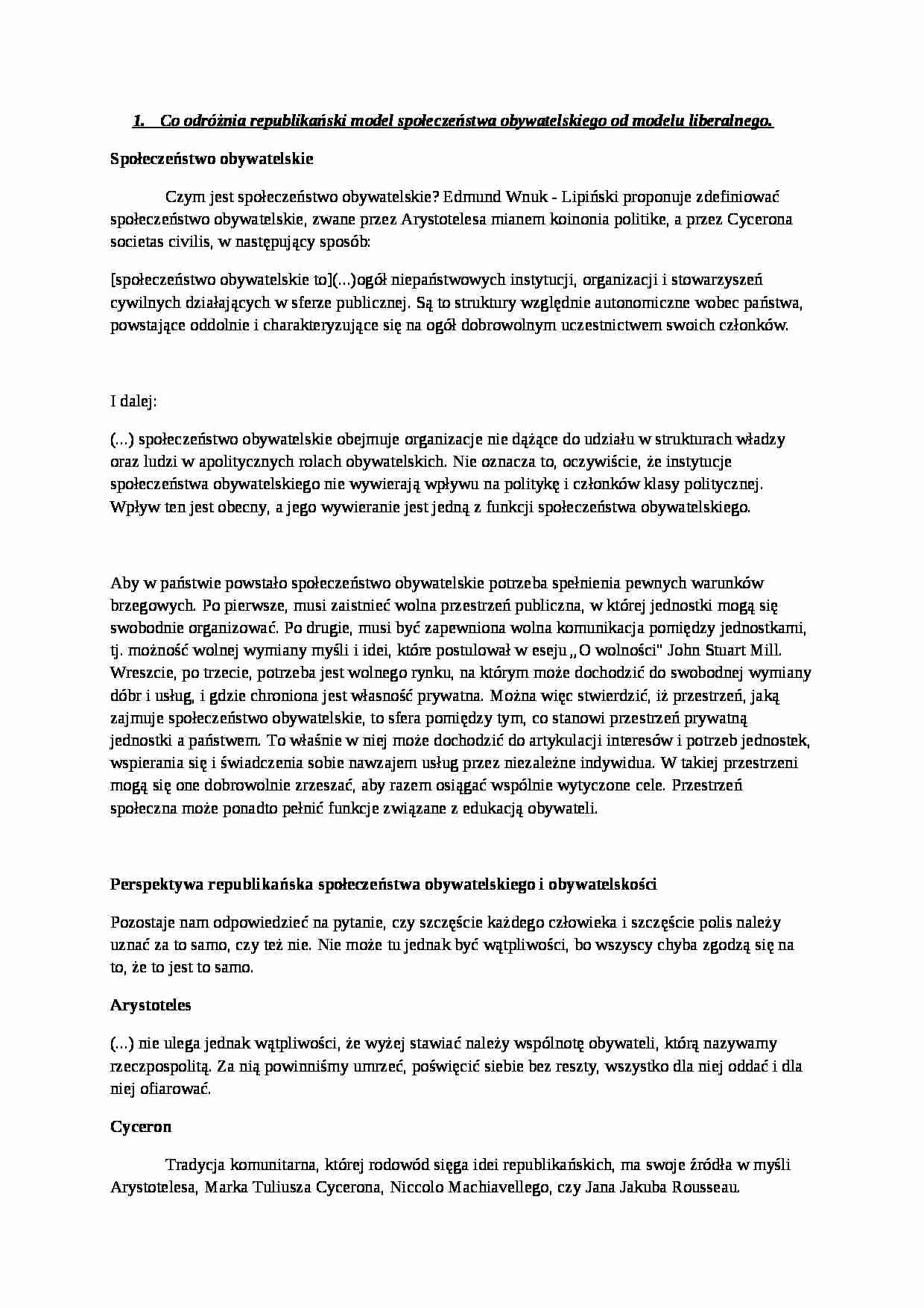 Republikański model społeczeństwa obywatelskiego a model liberalny-różnice - strona 1