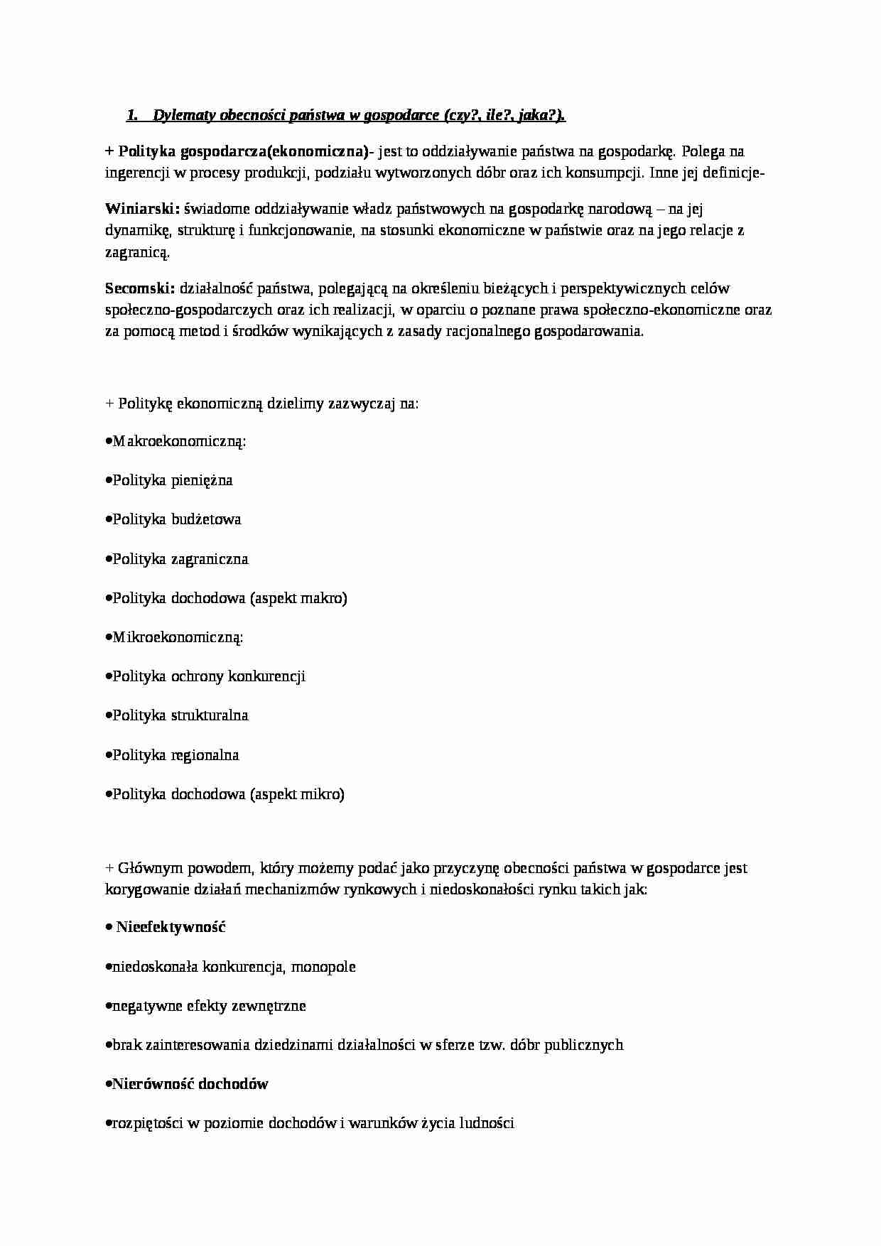  Dylematy obecności państwa w gospodarce - strona 1