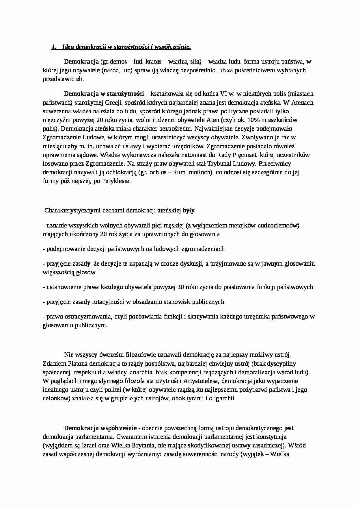  Idea demokracji w starożytności i współcześnie - strona 1