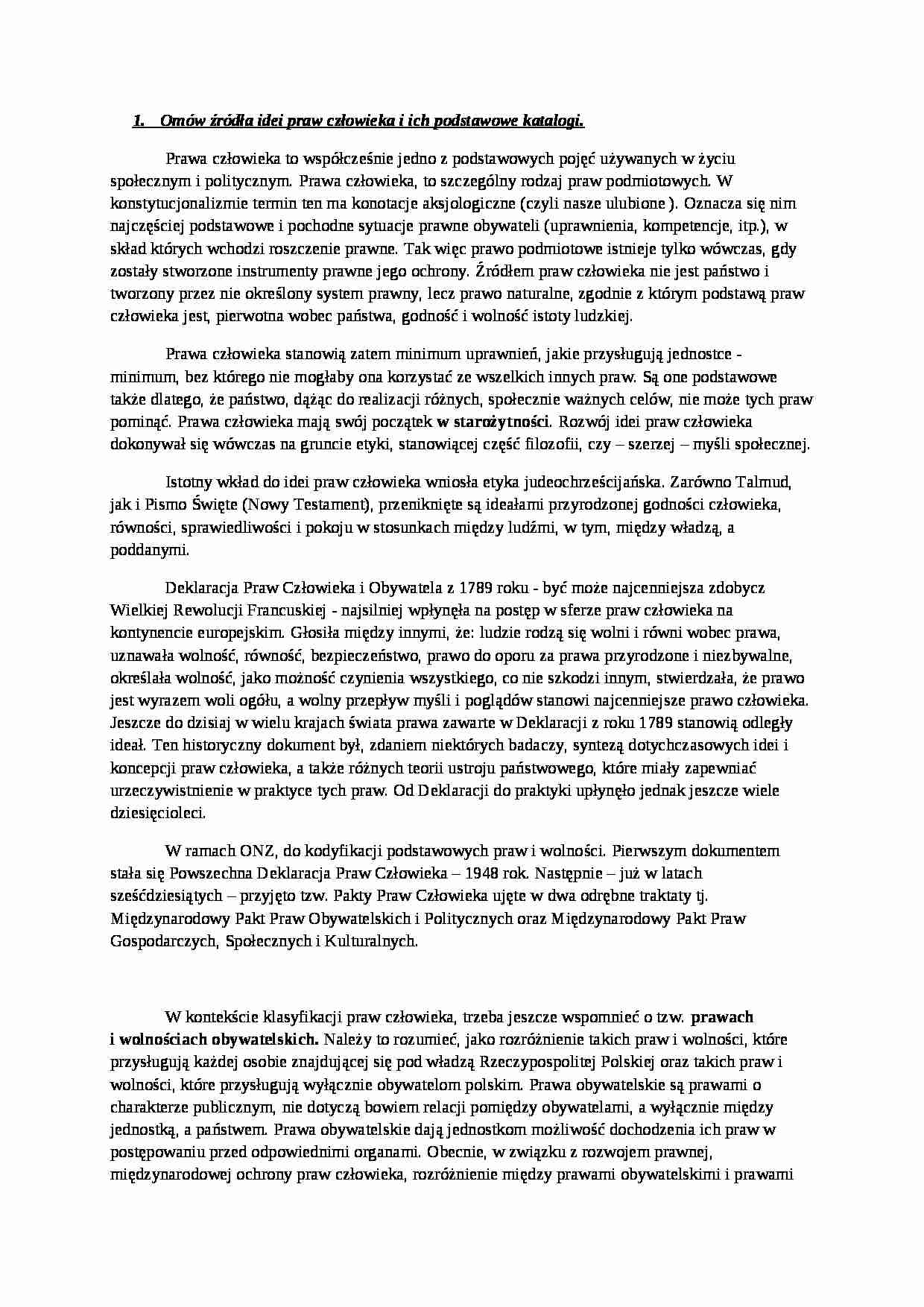  Źródła idei praw człowieka i ich podstawowe katalogi - strona 1
