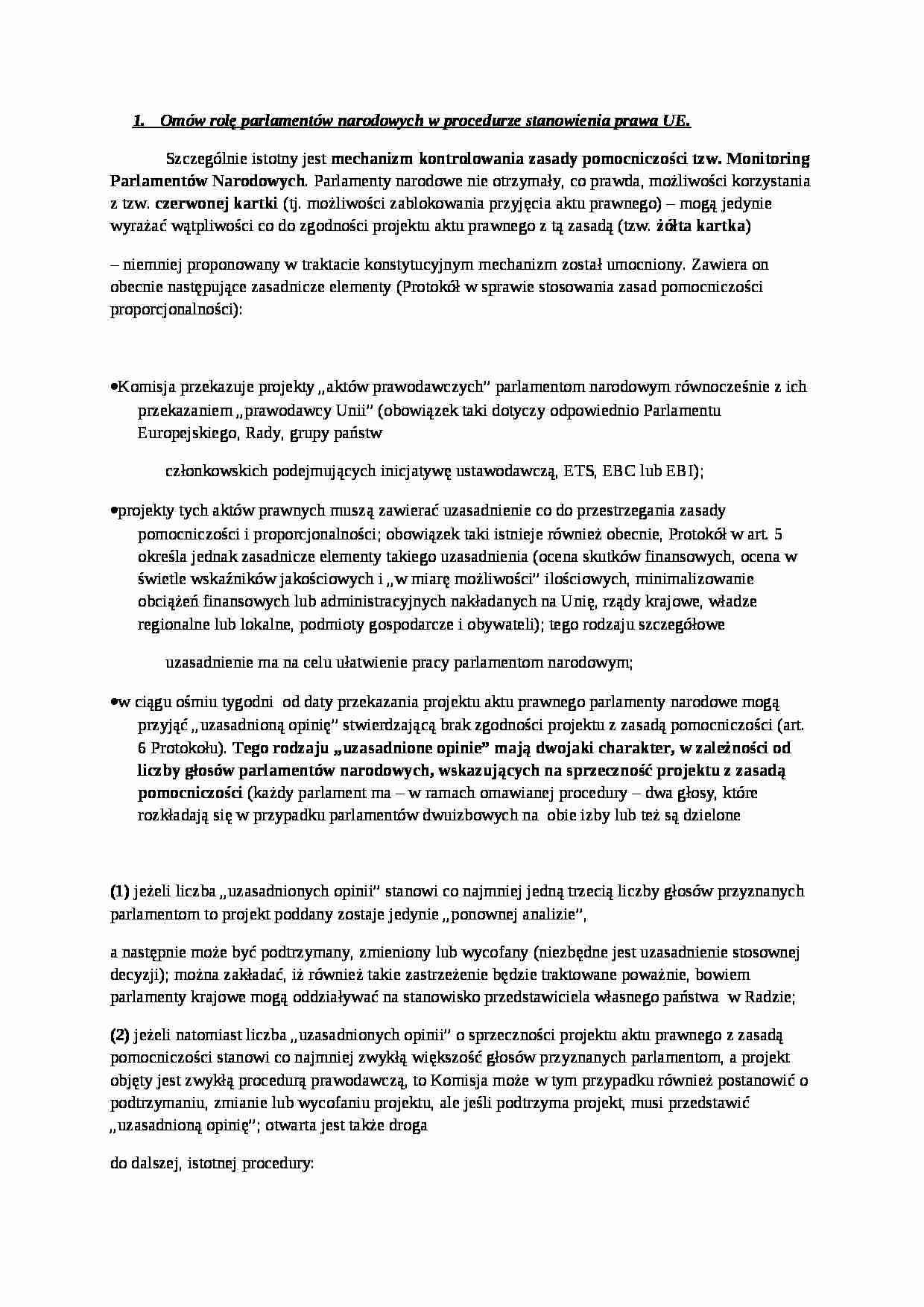 Rola parlamentów narodowych w procedurze stanowienia prawa UE - strona 1
