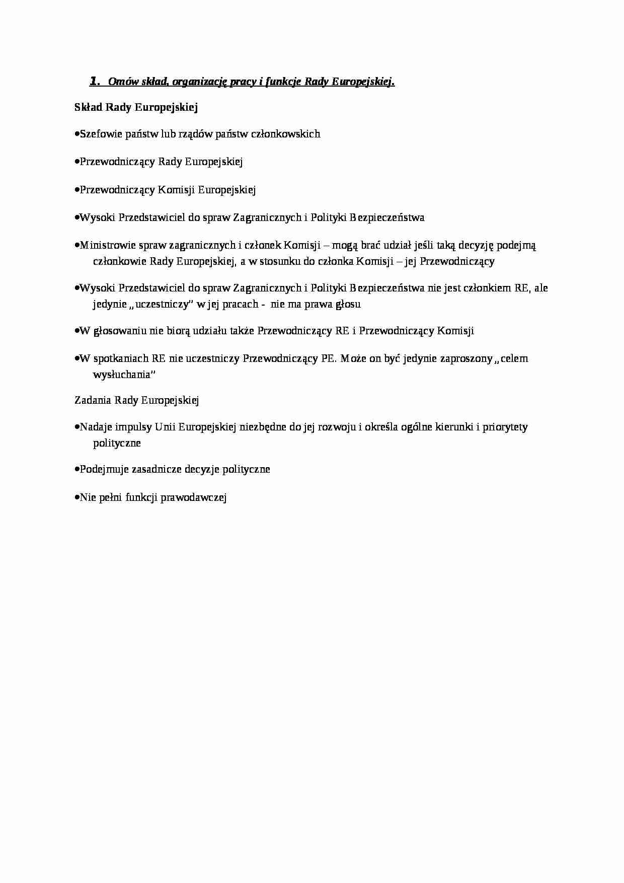 Rada Europejska-skład, organizacja i funkcje - strona 1