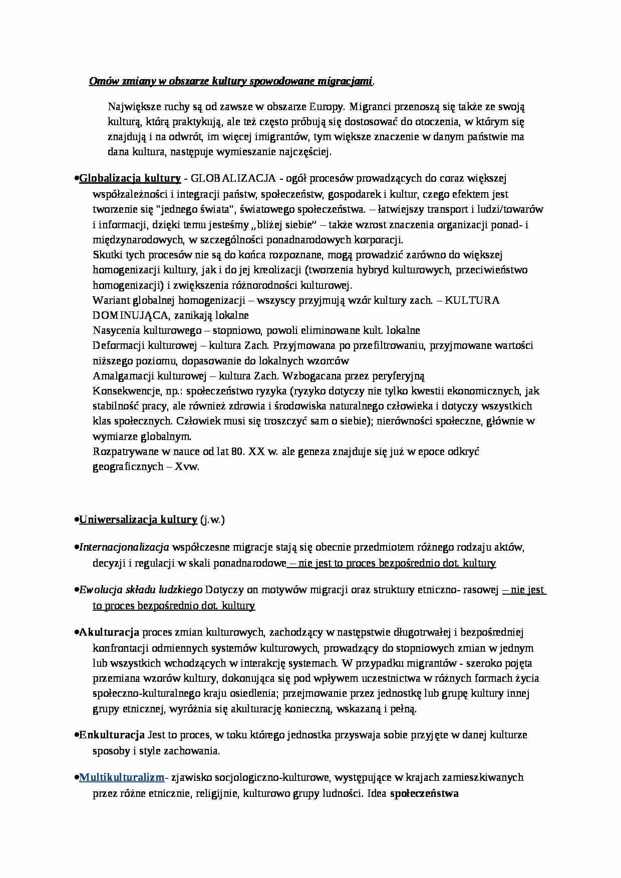  Zmiany w obszarze kultury spowodowane migracjami - strona 1