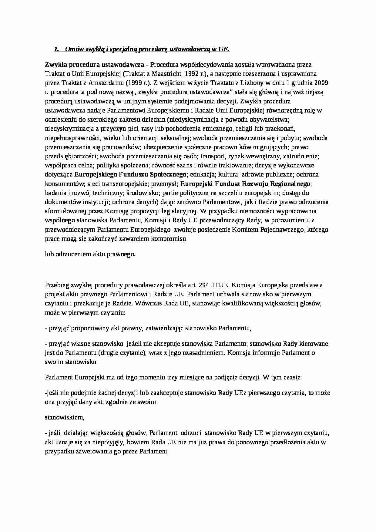  Zwykła i specjalna procedura ustawodawcza w UE - strona 1