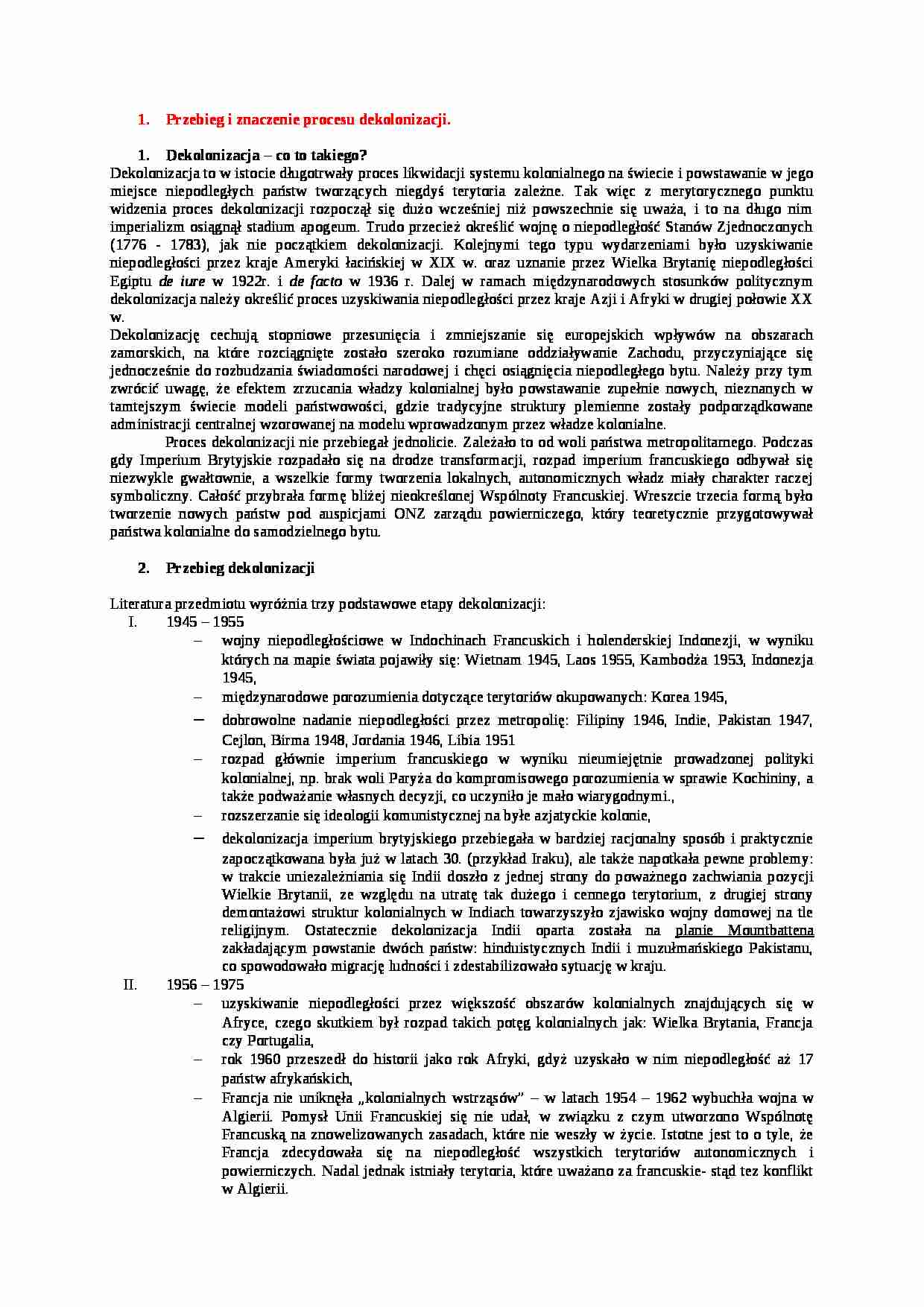   Przebieg i znaczenie procesu dekolonizacji - strona 1
