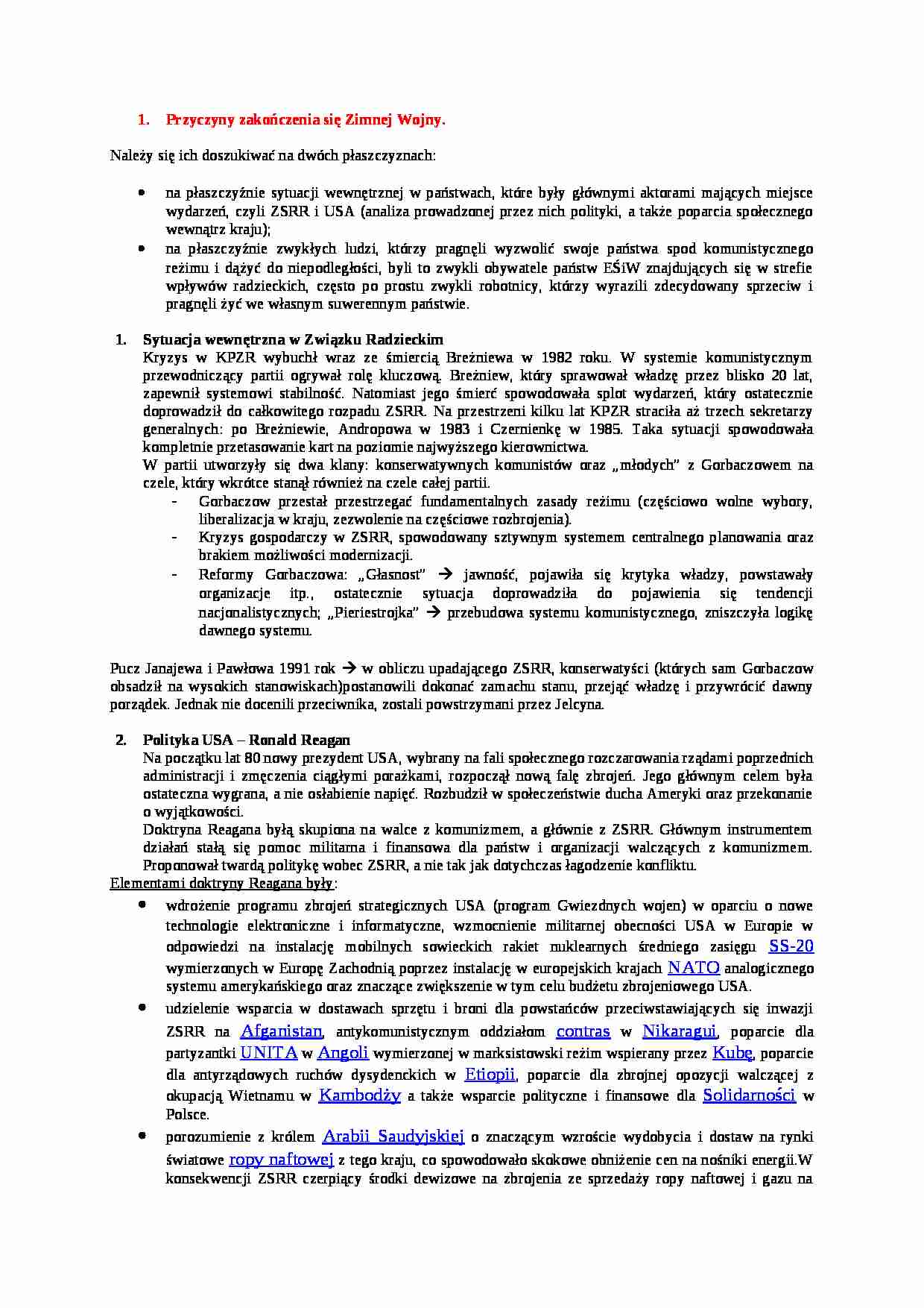  Przyczyny zakończenia  Zimnej Wojny - strona 1