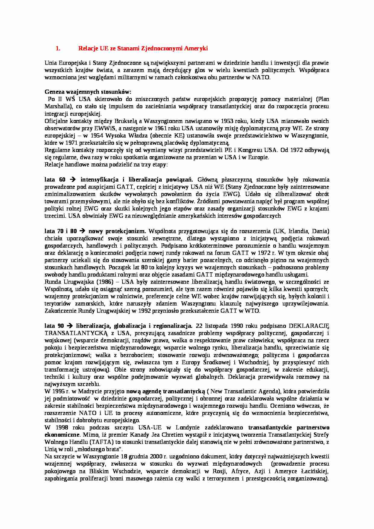  Relacje UE ze Stanami Zjednoczonymi Ameryki - strona 1