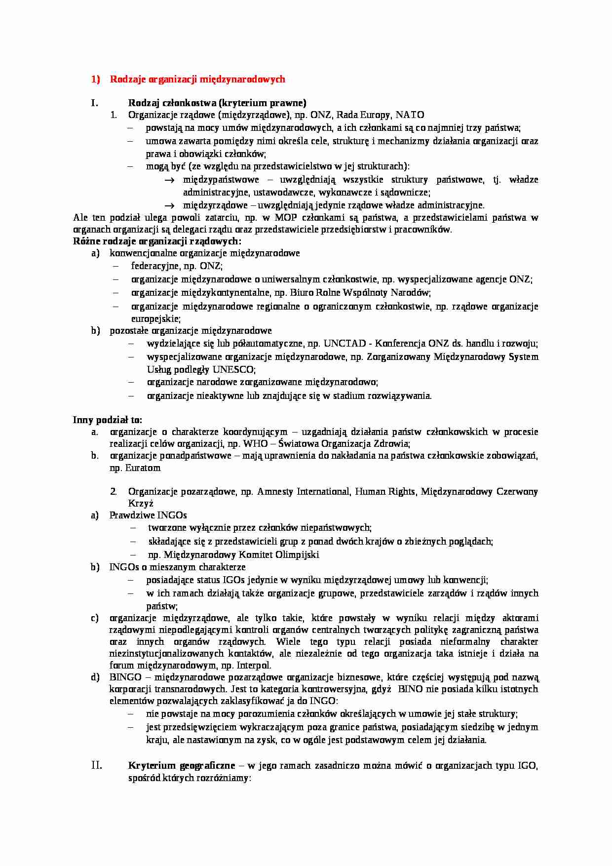  Rodzaje organizacji międzynarodowych - strona 1