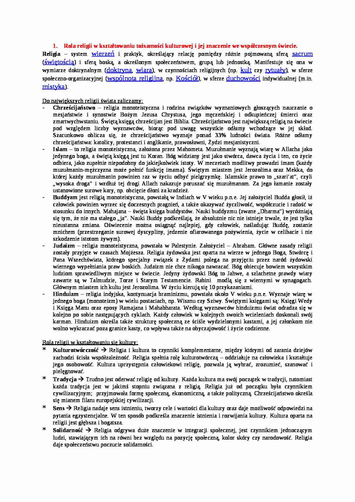   Rola religii w kształtowaniu tozsamości kulturowej i jej znaczenie we współczesnym świecie - strona 1