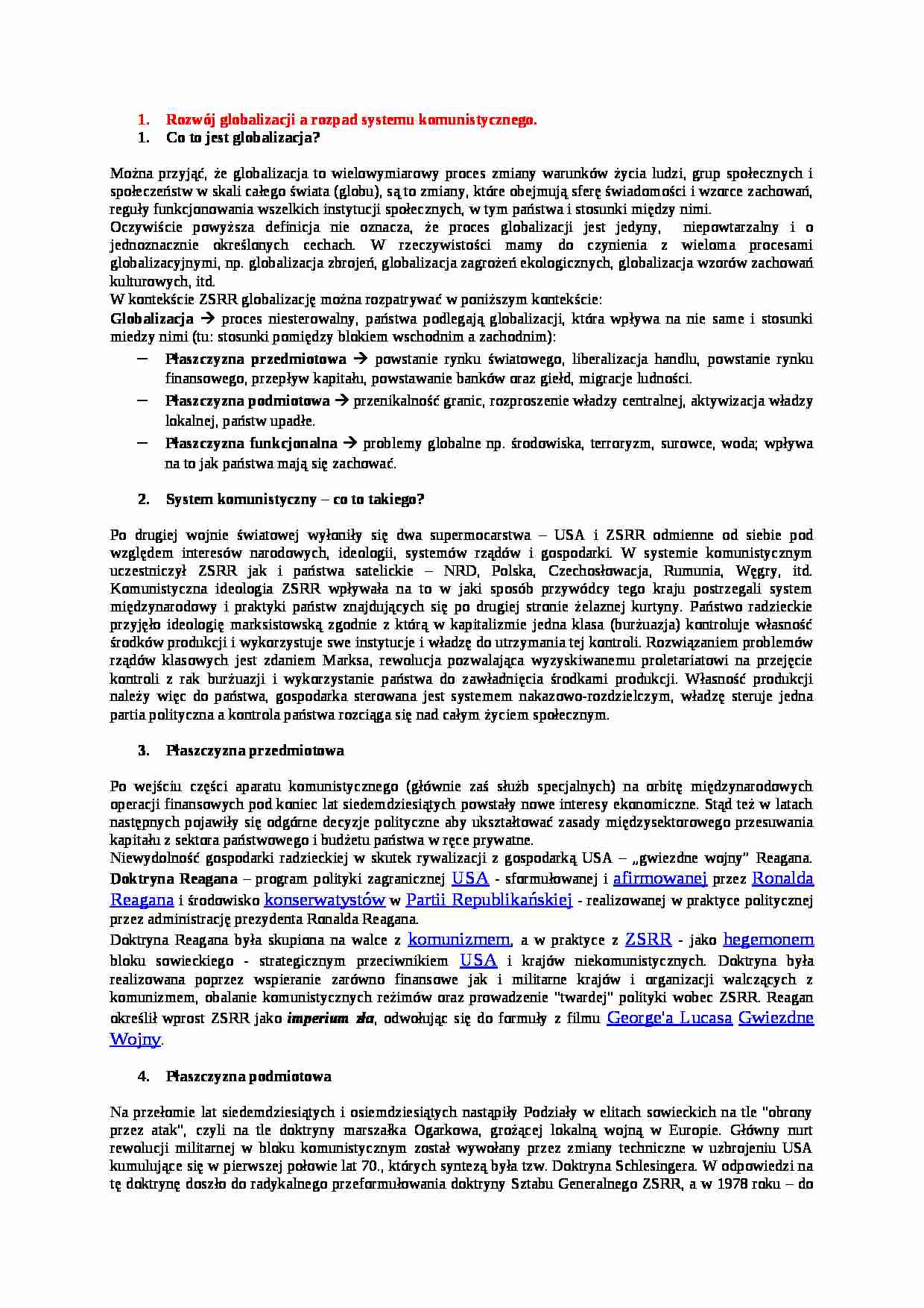  Rozwój globalizacji a rozpad systemu komunistycznego - strona 1