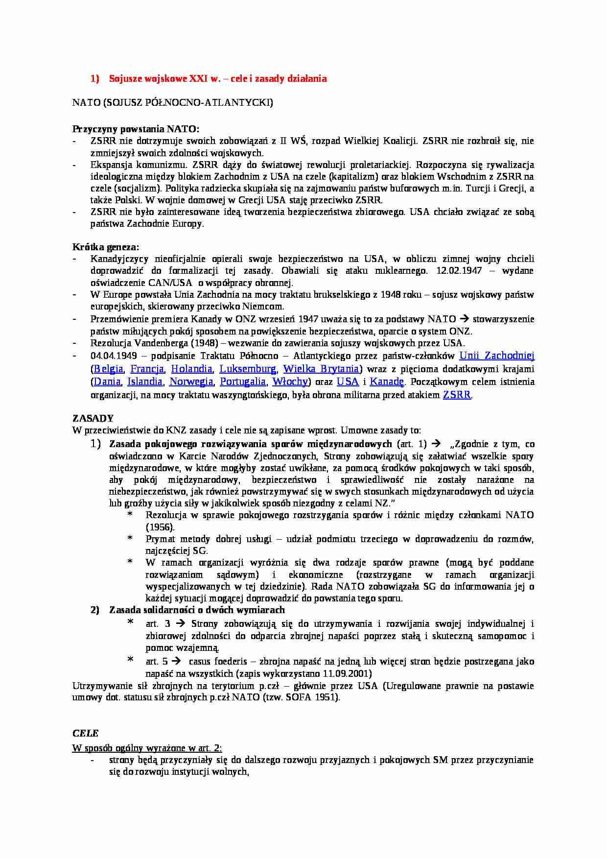   Sojusze wojskowe XXI w - strona 1