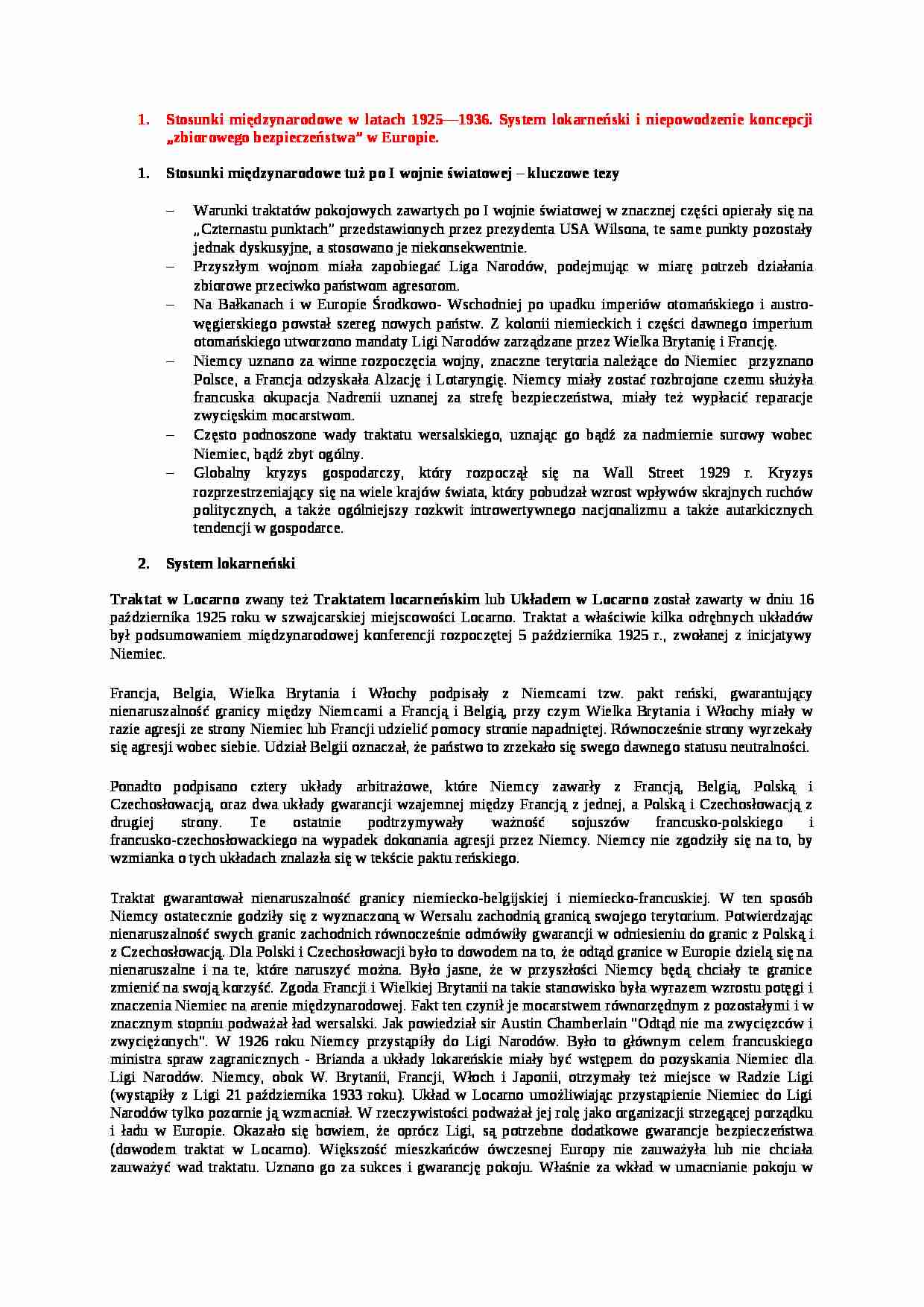   Stosunki międzynarodowe w latach 1925-1936 - strona 1