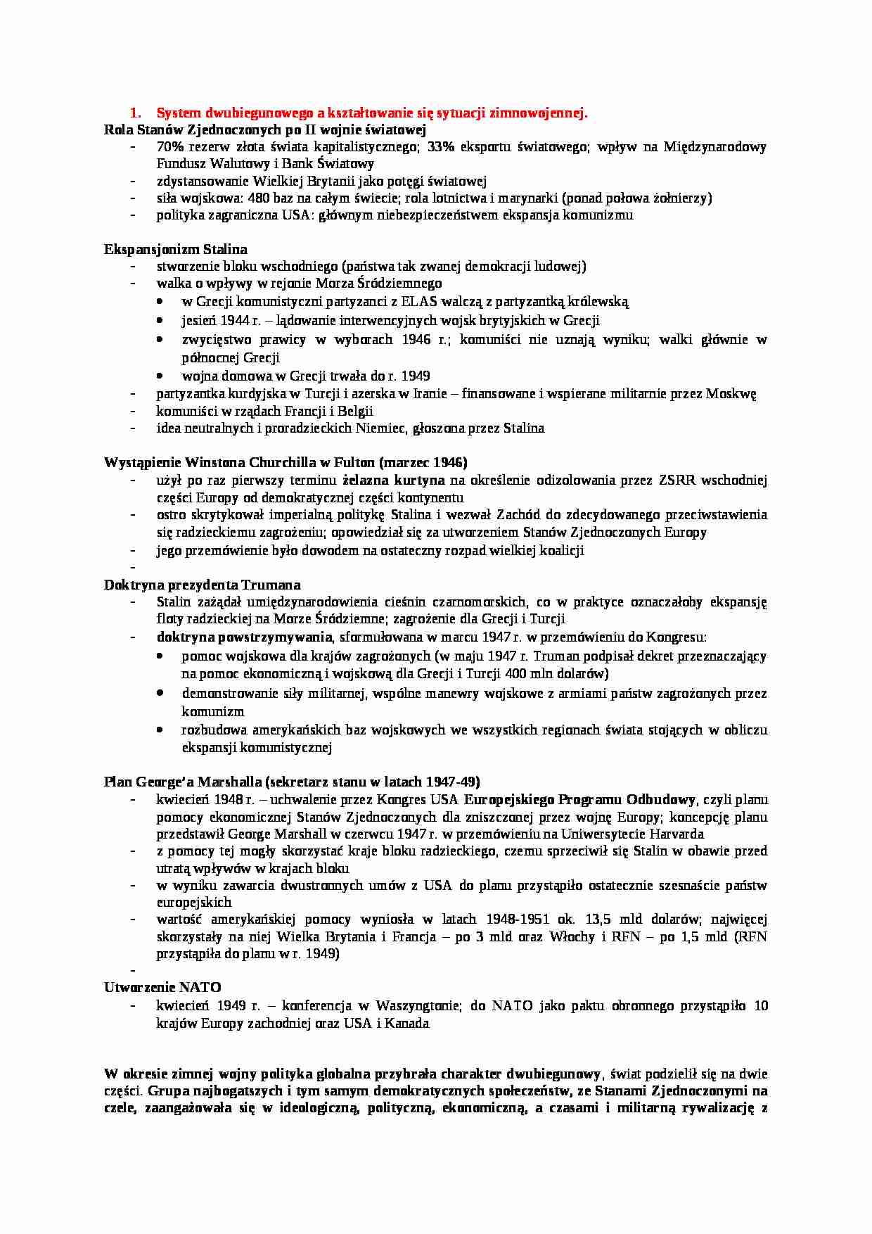 System dwubiegunowego a kształtowanie się sytuacji zimnowojennej - strona 1