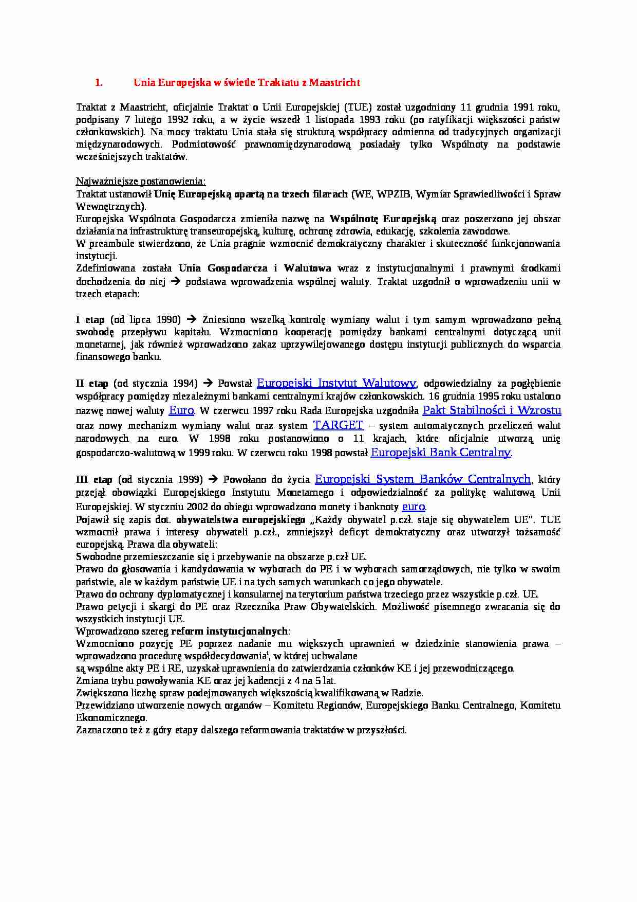  Unia Europejska w świetle Traktatu z Maastricht - strona 1
