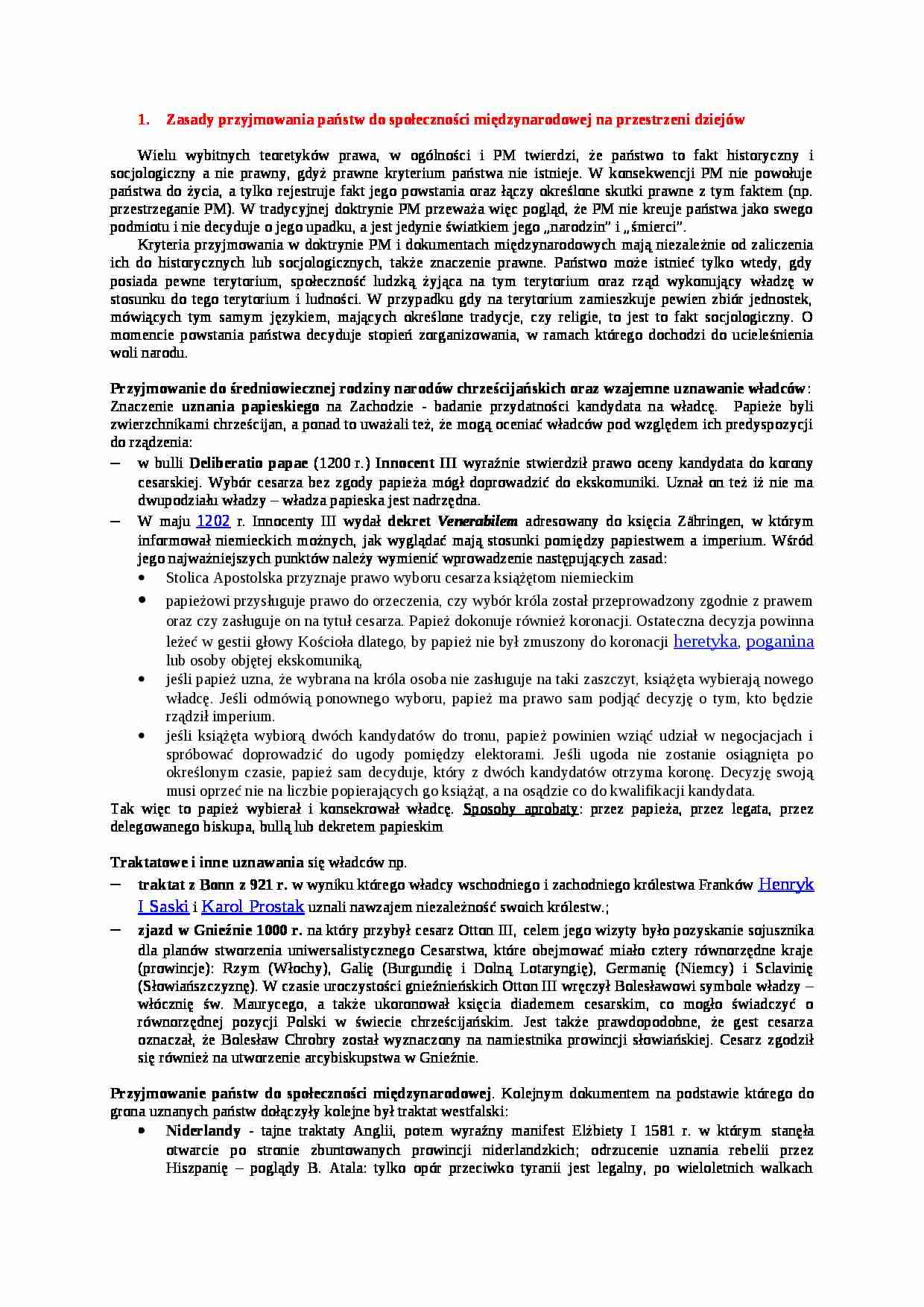   Zasady przyjmowania państw do społeczności międzynarodowej na przestrzeni dziejów - strona 1