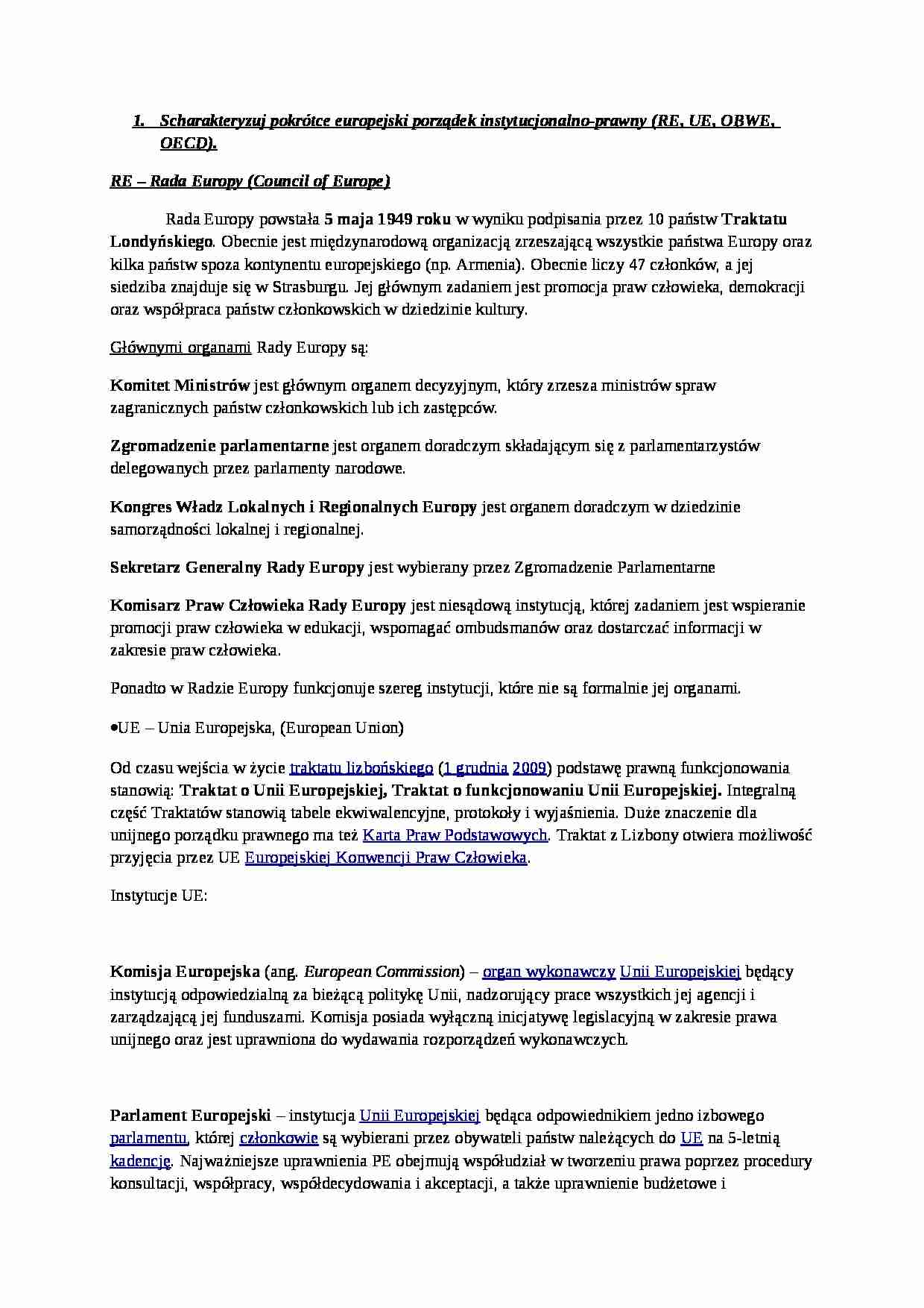  Scharakteryzuj pokrótce europejski porządek instytucjonalno-prawny - strona 1