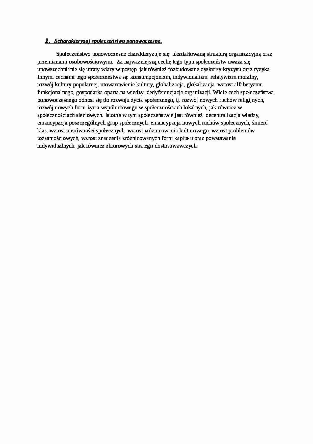 Scharakteryzuj społeczeństwo ponowoczesne - strona 1