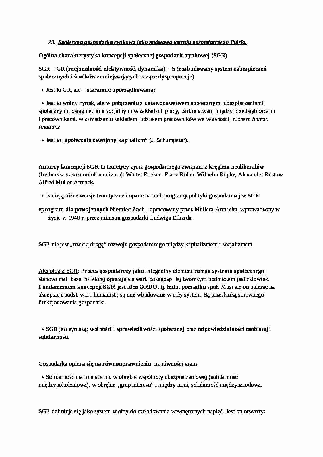  Społeczna gospodarka rynkowa jako podstawa ustroju gospodarczego Polski - strona 1