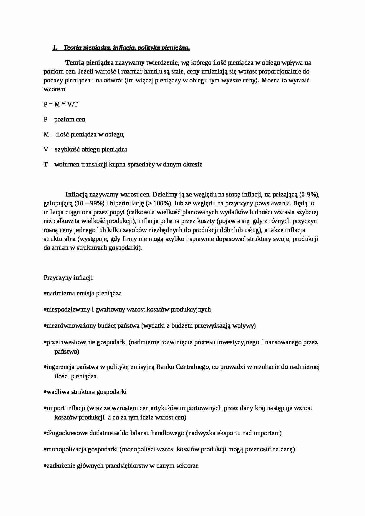  Teoria pieniądza, inflacja, polityka pieniężna - strona 1