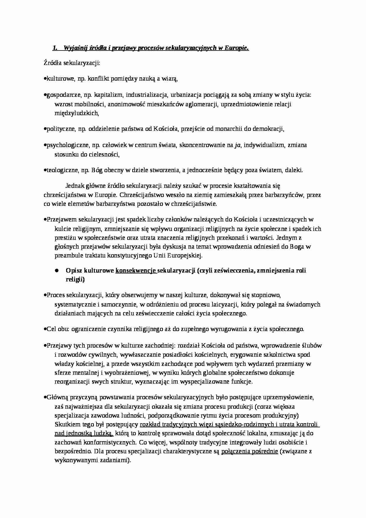 Źródła i przejawy procesów sekularyzacyjnych w Europie - strona 1