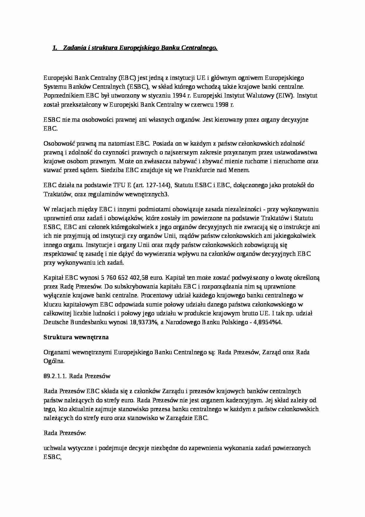  Zadania i struktura Europejskiego Banku Centralnego - strona 1