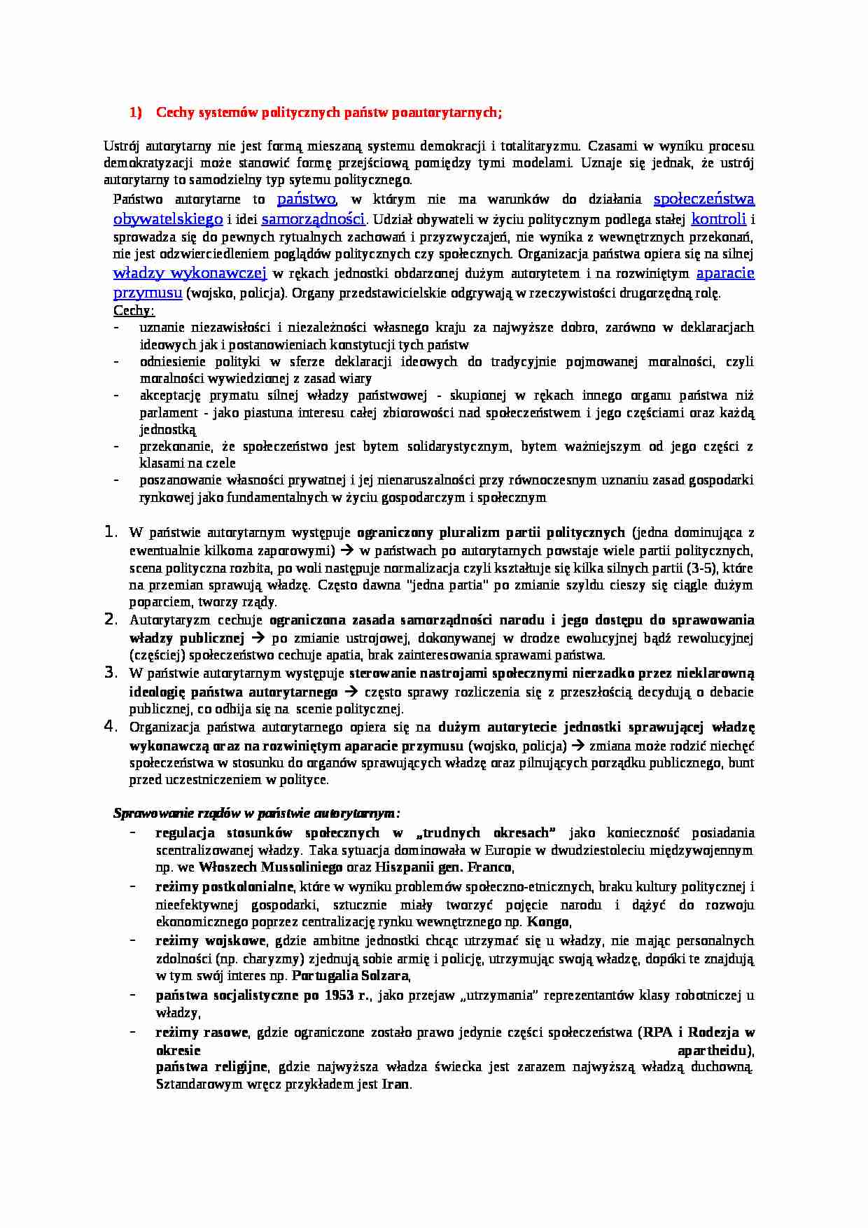  Cechy systemów politycznych państw poautorytarnych - strona 1