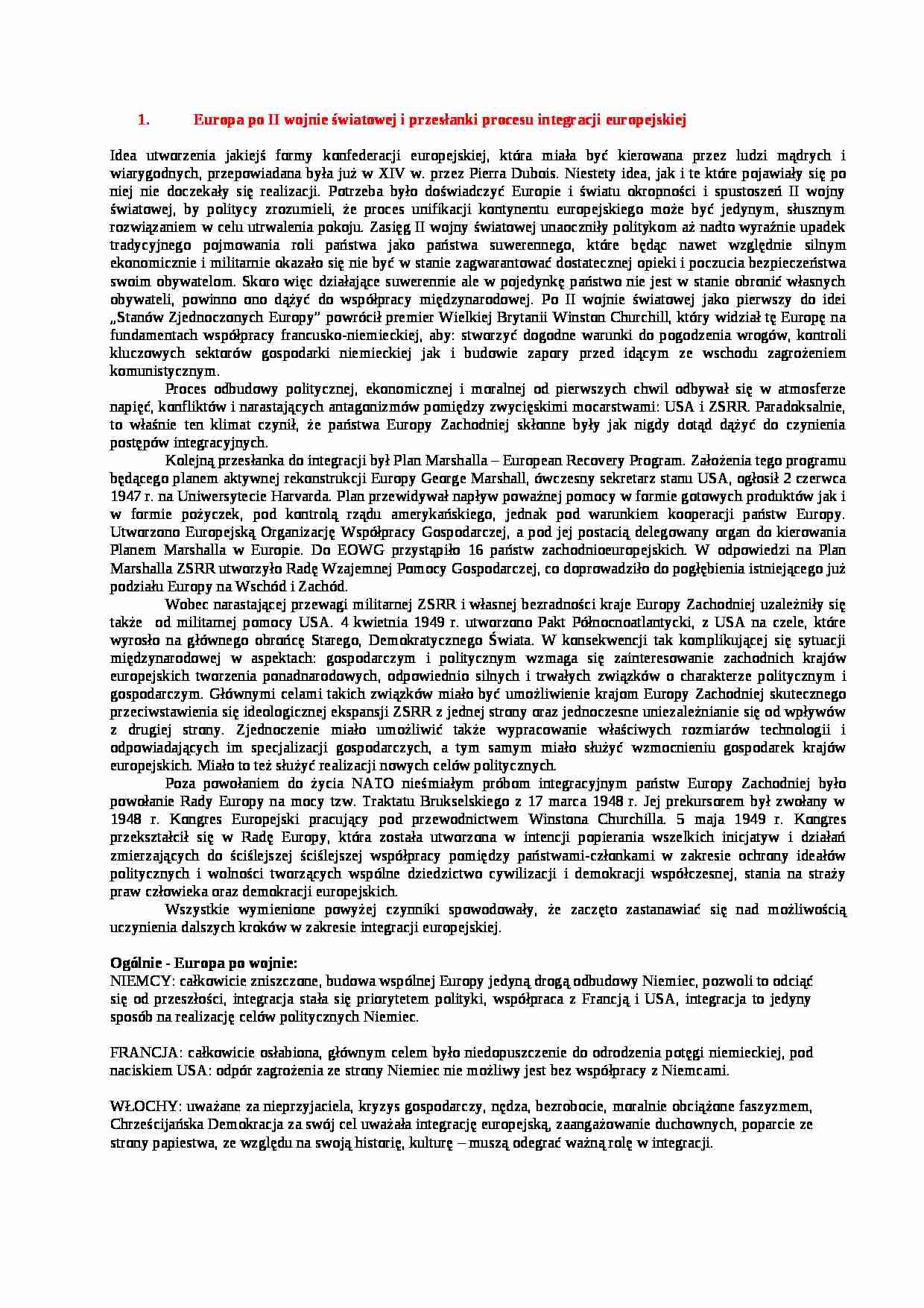  Europa po II wojnie światowej i przesłanki procesu integracji europejskiej - strona 1