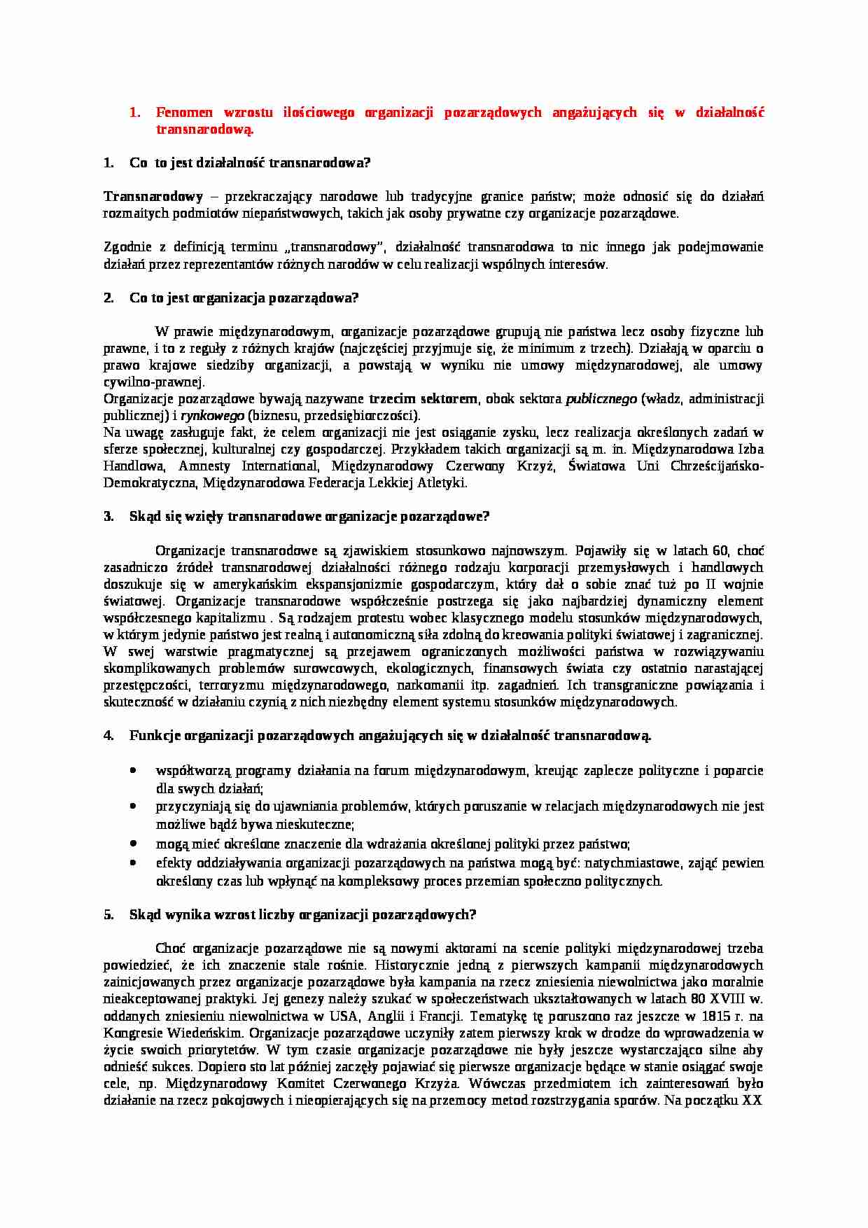  Fenomen wzrostu ilościowego organizacji pozarządowych angażujących się w działalność transnarodową - strona 1