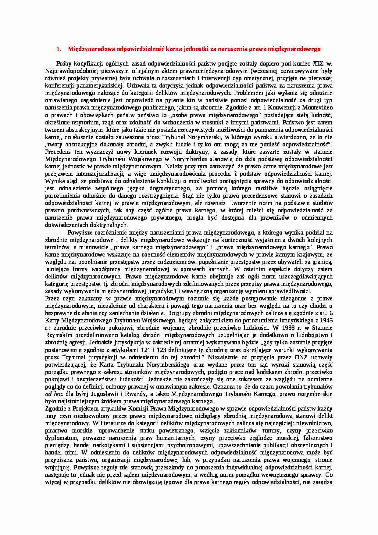   Międzynarodowa odpowiedzialność karna jednostki za naruszenia prawa międzynarodowego - strona 1