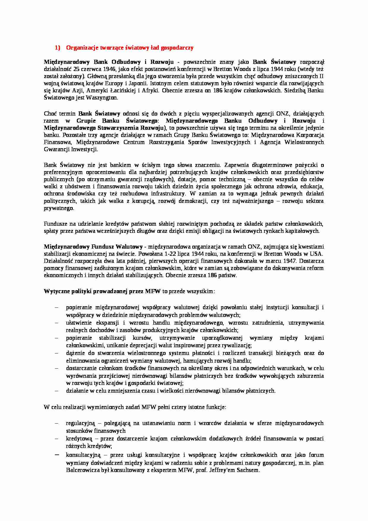  Organizacje tworzące światowy ład gospodarczy - strona 1