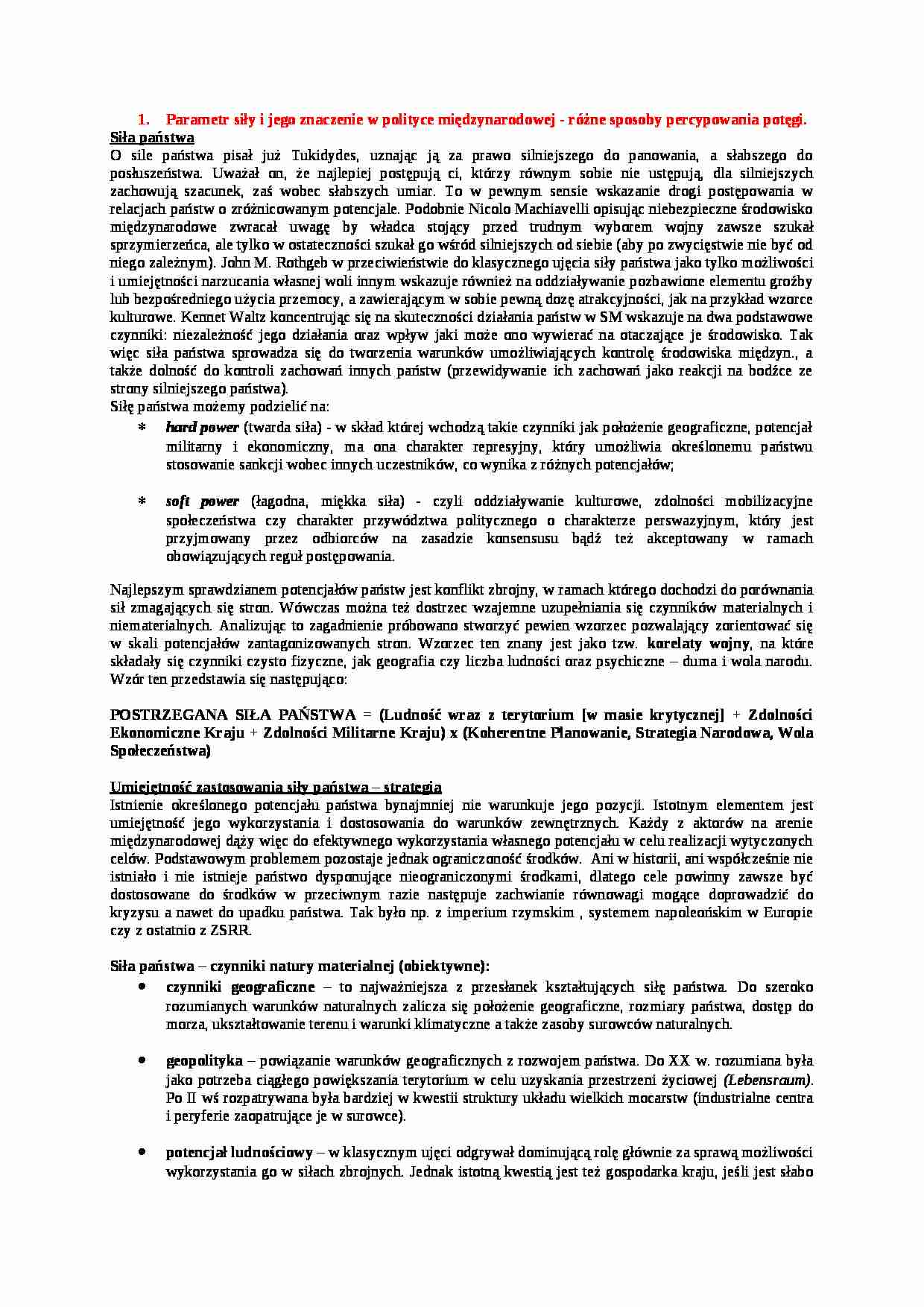 Parametr siły i jego znaczenie w polityce międzynarodowej - strona 1