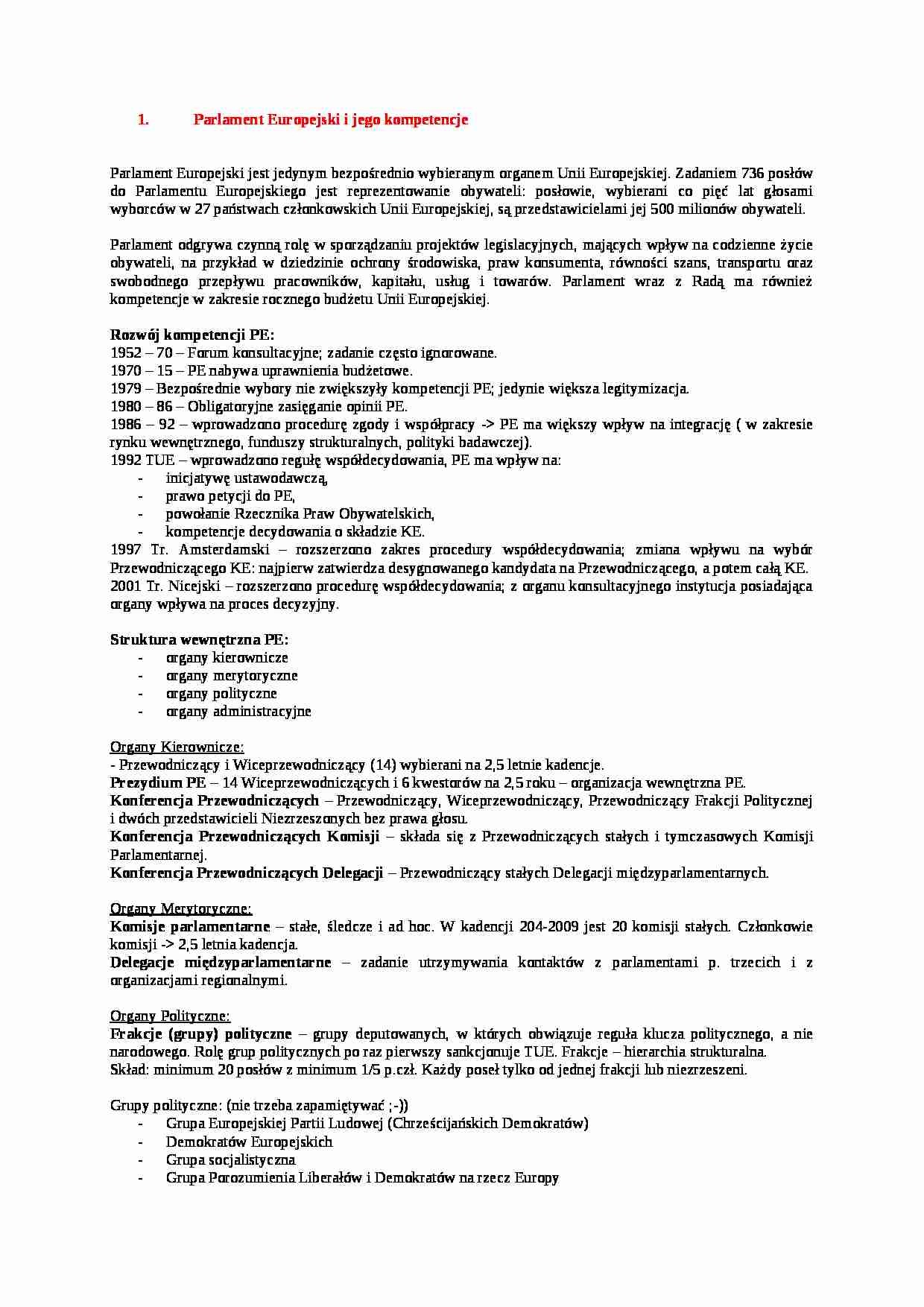 i  Parlament Europejski i jego kompetencje - strona 1