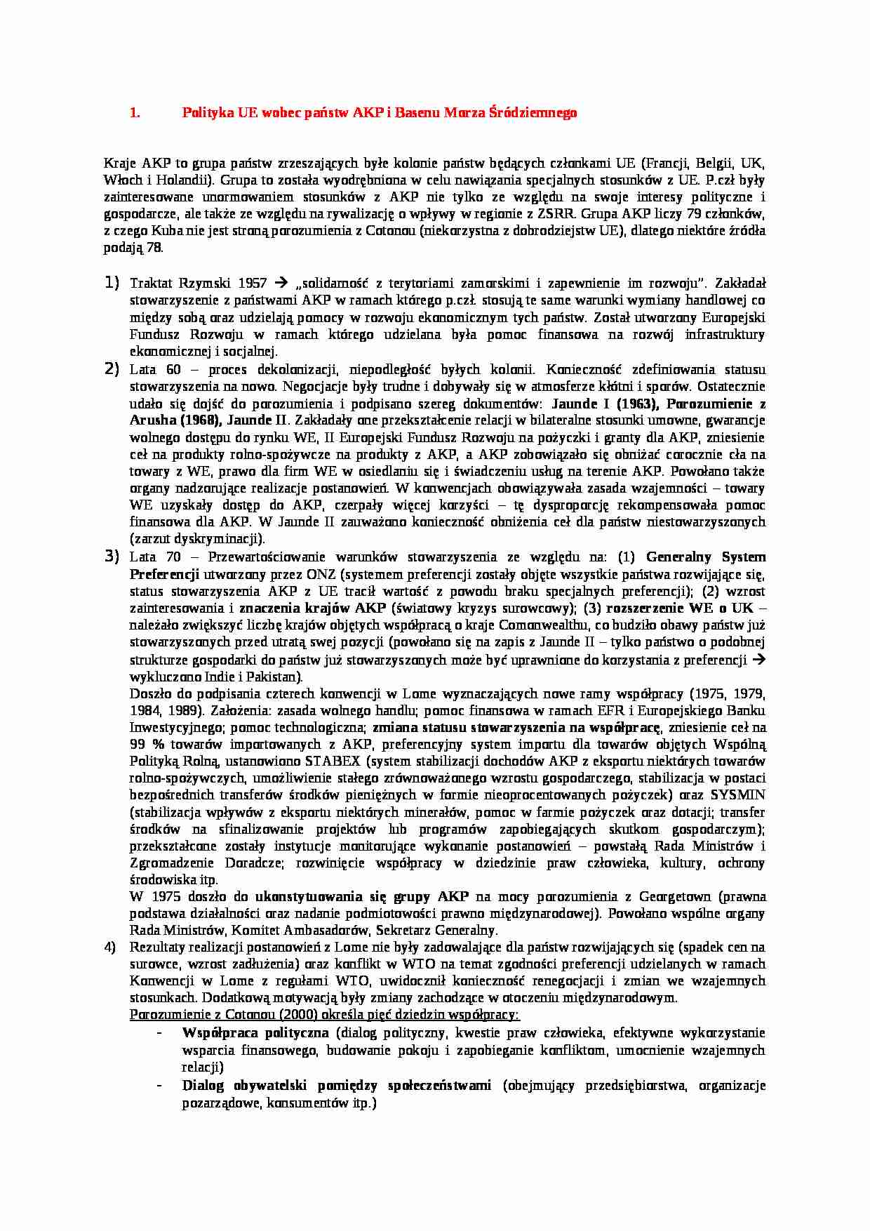  Polityka UE wobec państw AKP i Basenu Morza Śródziemnego - strona 1