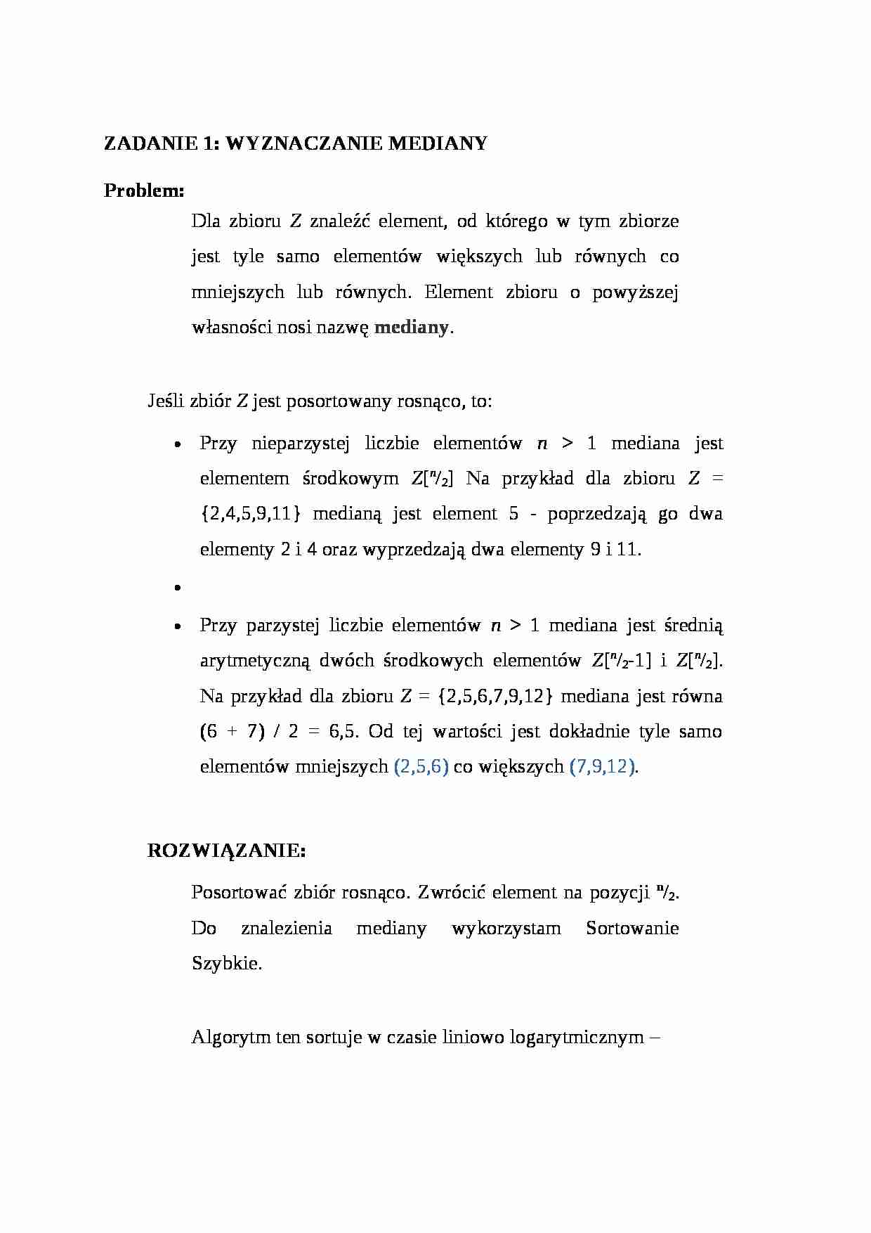 Wyznaczanie mediany - strona 1