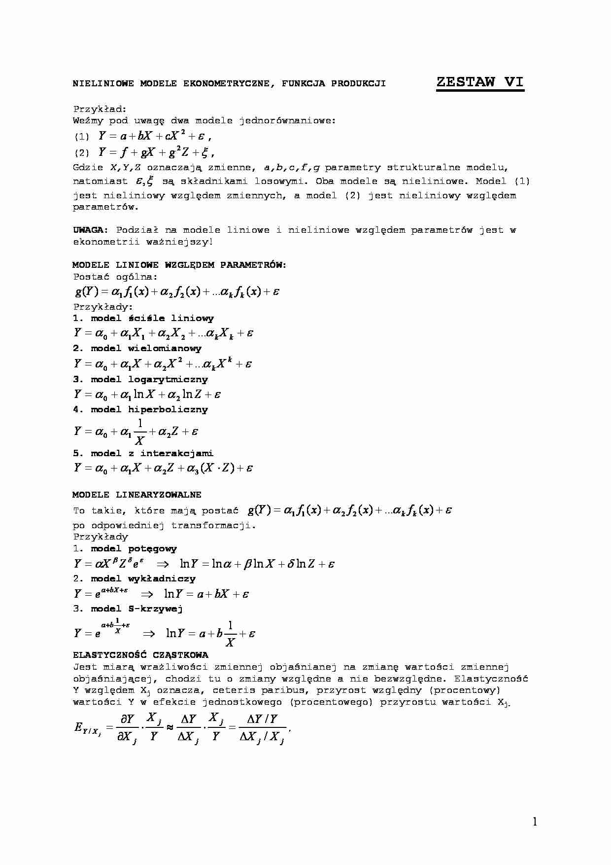 Nieliniowe modele ekonometryczne - strona 1