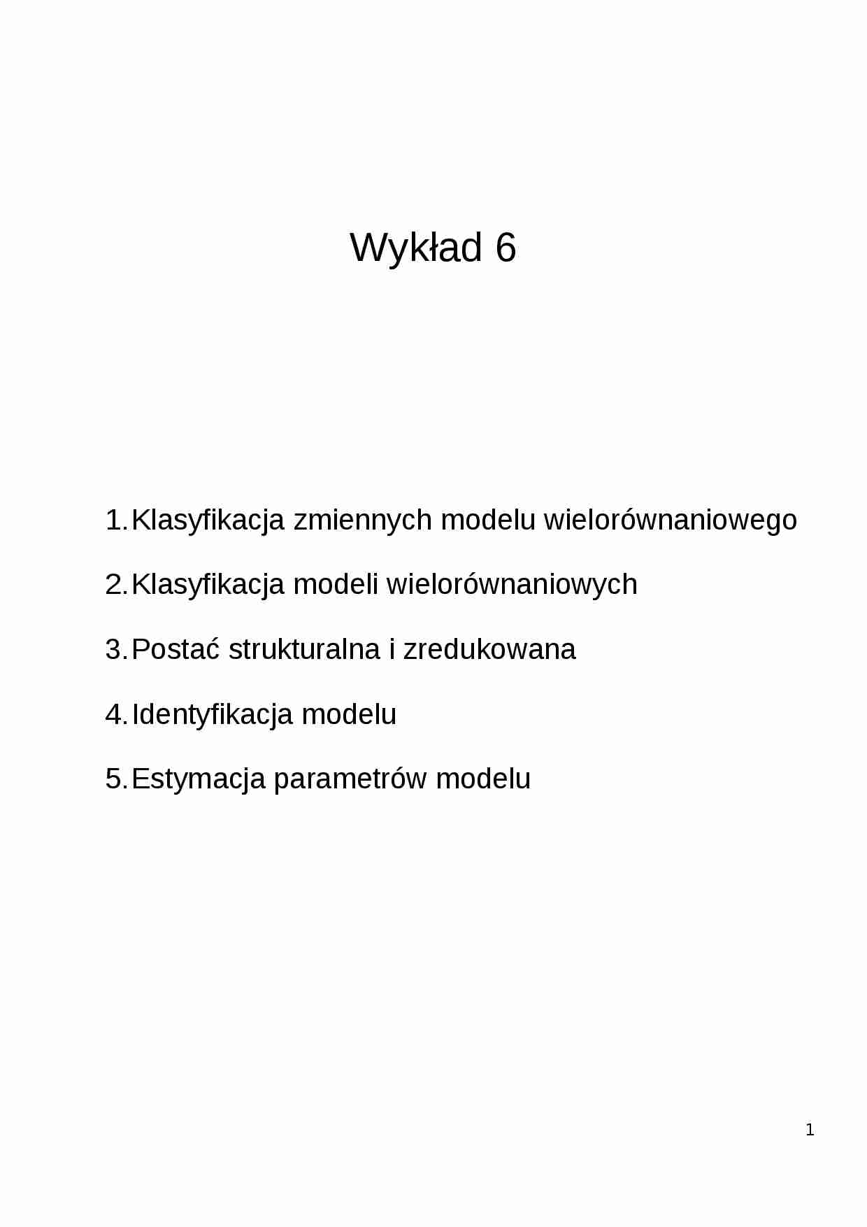 Klasyfikacja zmiennych modelu wielorównaniowego-Wyklad - strona 1