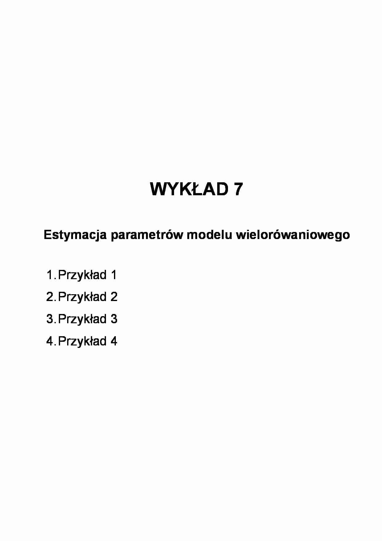 Estymacja parametrów modelu wielorówaniowego-Wyklad  - strona 1