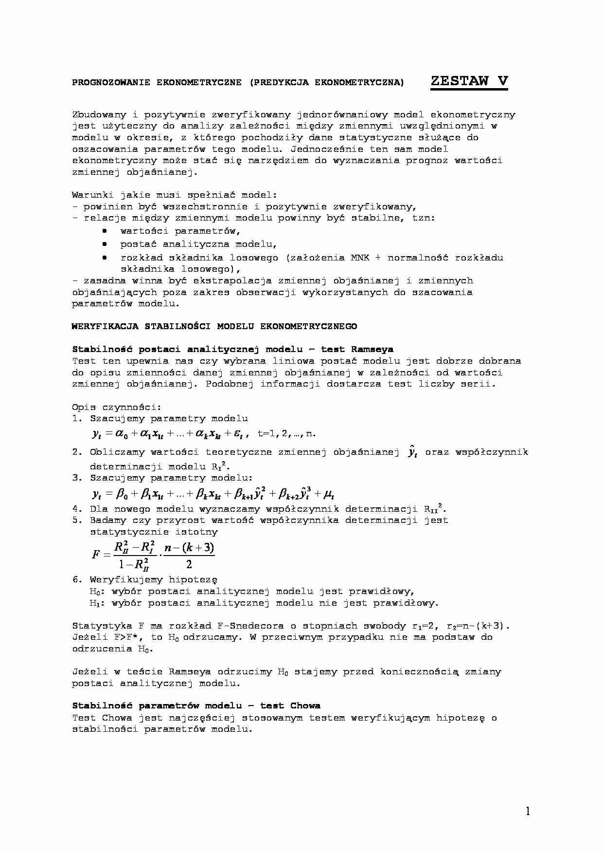 Prognozowanie ekonometryczne - Statystyka F - strona 1