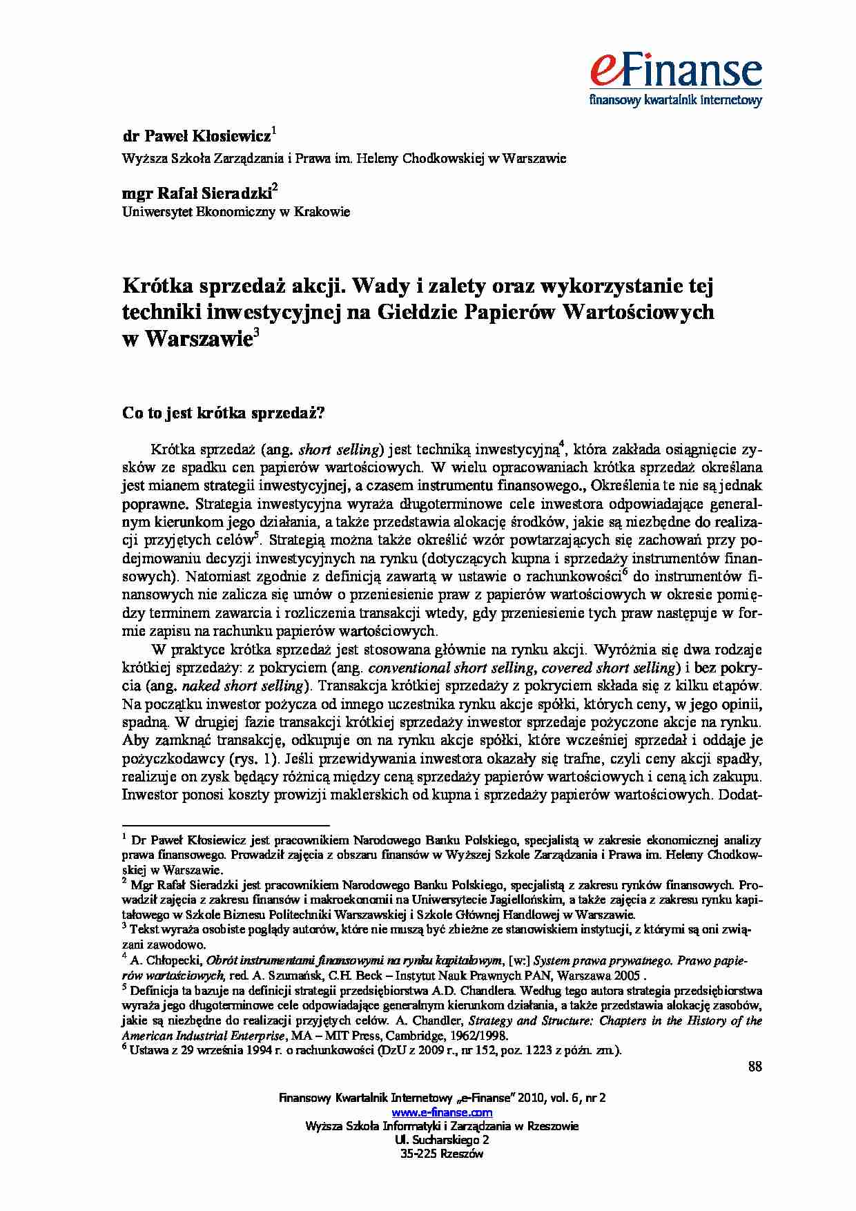 Krótka sprzedaż akcji-wady i zalety - strona 1